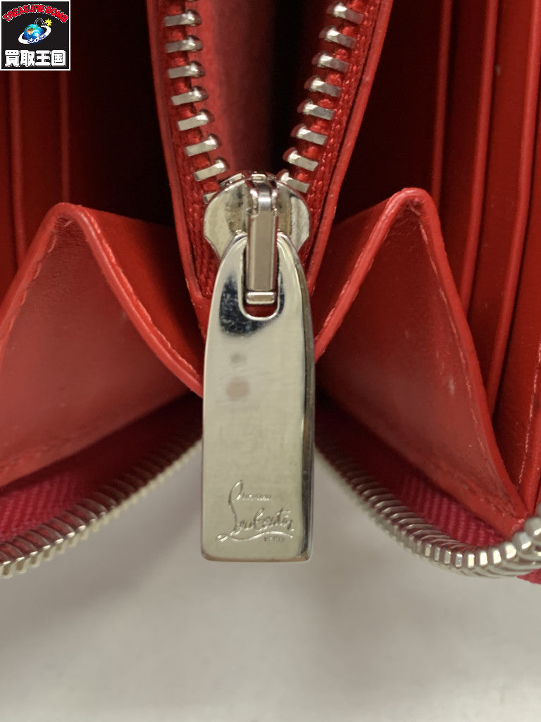 C.Louboutin スタッズ ラウンドジップウォレット ピンク