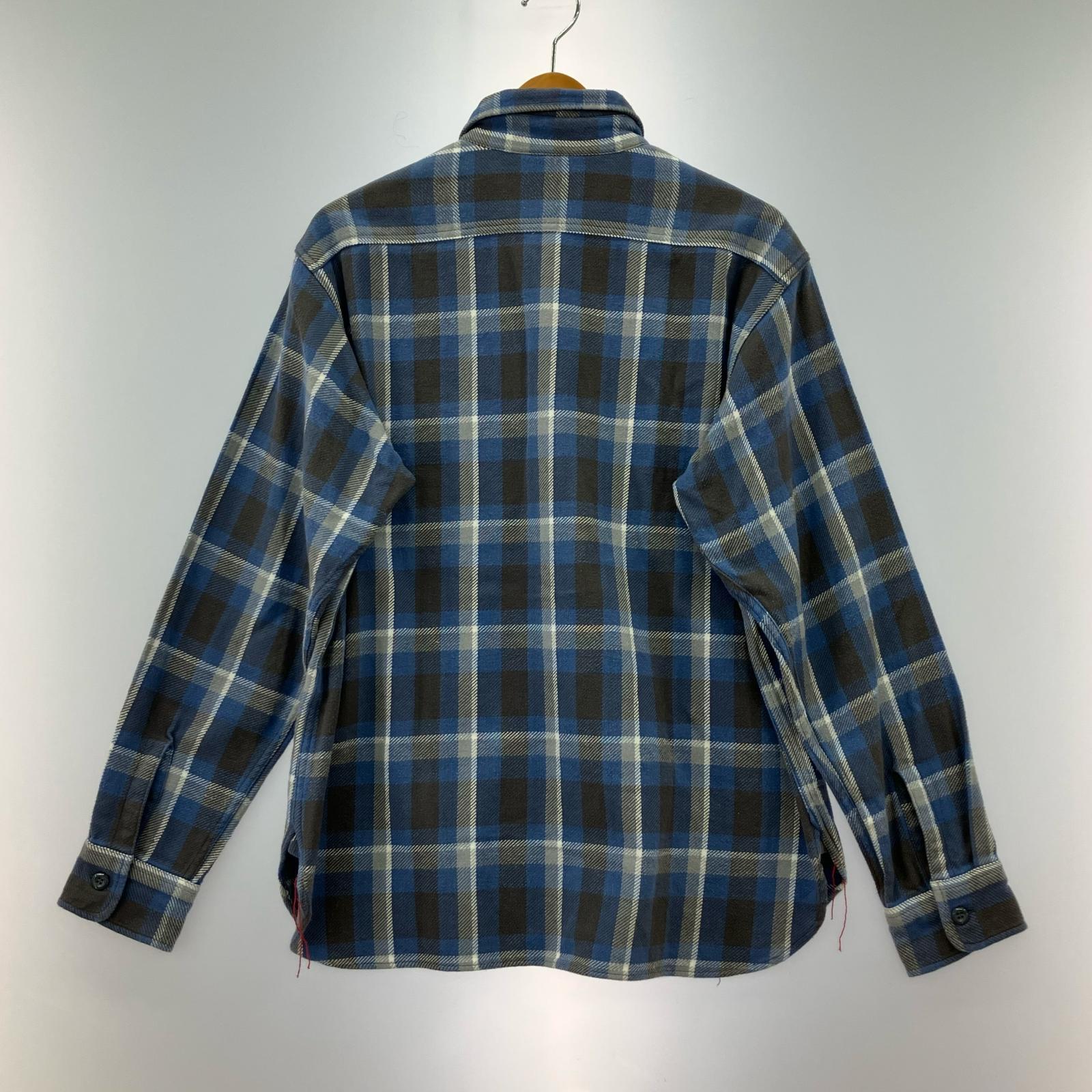 長袖シャツ TWILL CHECK WORK SHIRT 青 (M) M ブルー