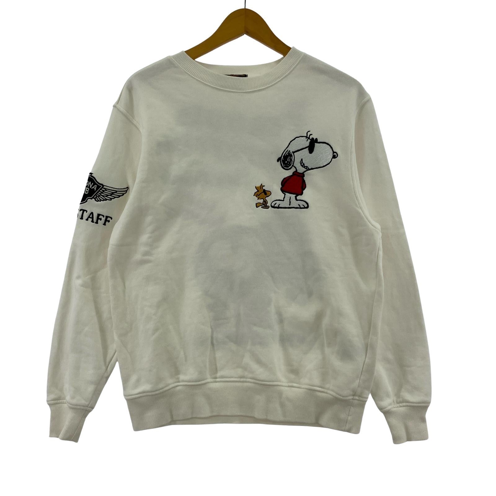 スウェット PEANUTS スヌーピー刺繍スウェット 白 (M) M ホワイト