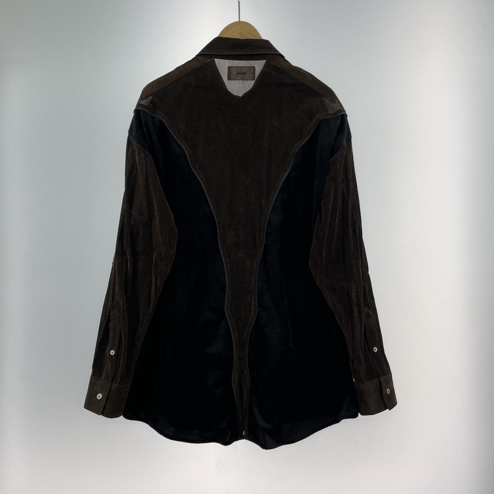 長袖シャツ blank PIPING SPARKLY VELOUR SHIRT ベロアシャツ 0 ブラウン×ブラック 0
