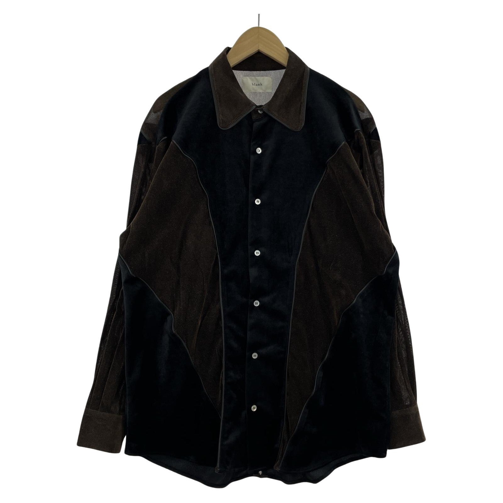 長袖シャツ blank PIPING SPARKLY VELOUR SHIRT ベロアシャツ 0 ブラウン×ブラック 0