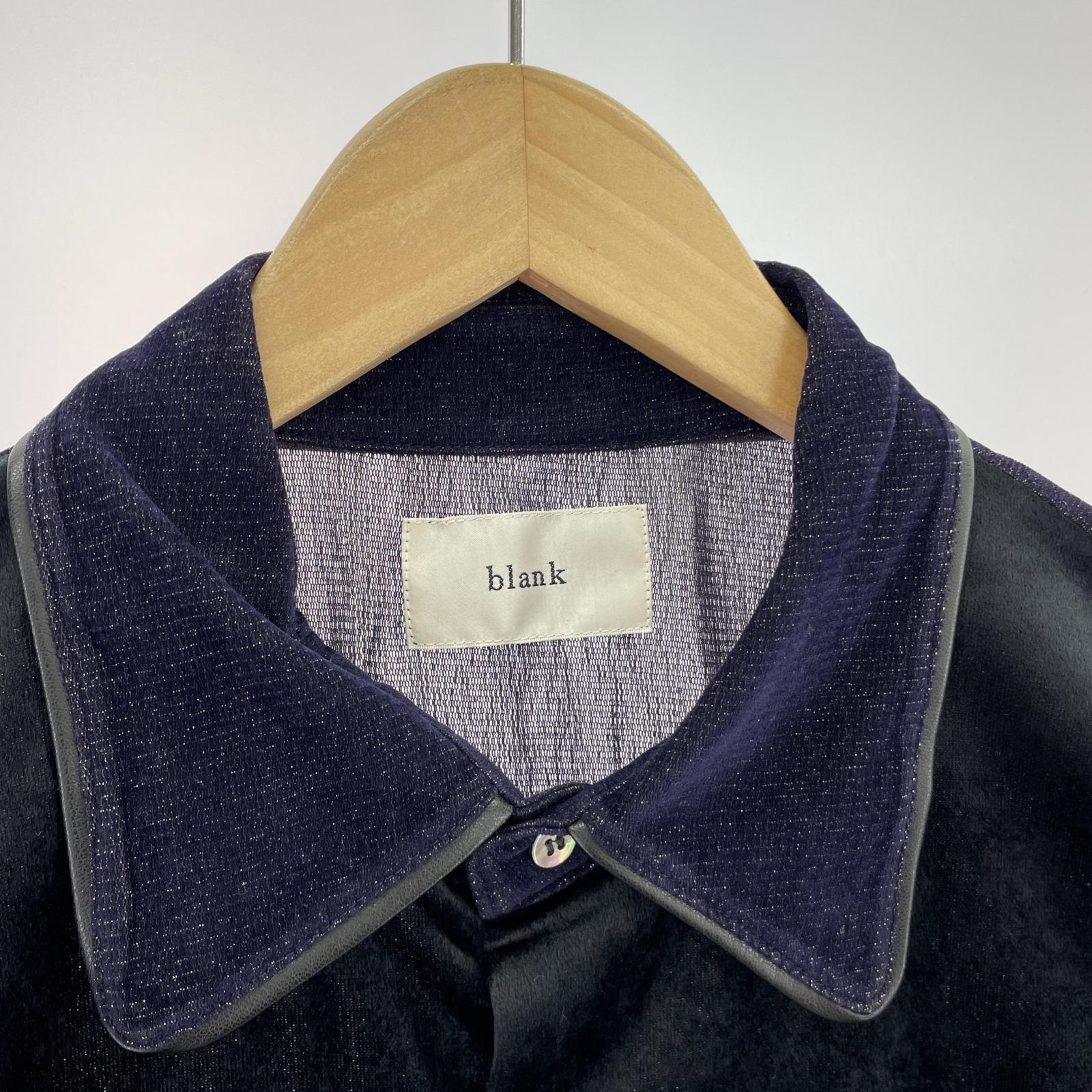 長袖シャツ blank PIPING SPARKLY VELOUR SHIRT ベロアシャツ 0 ネイビー×ブラック 0