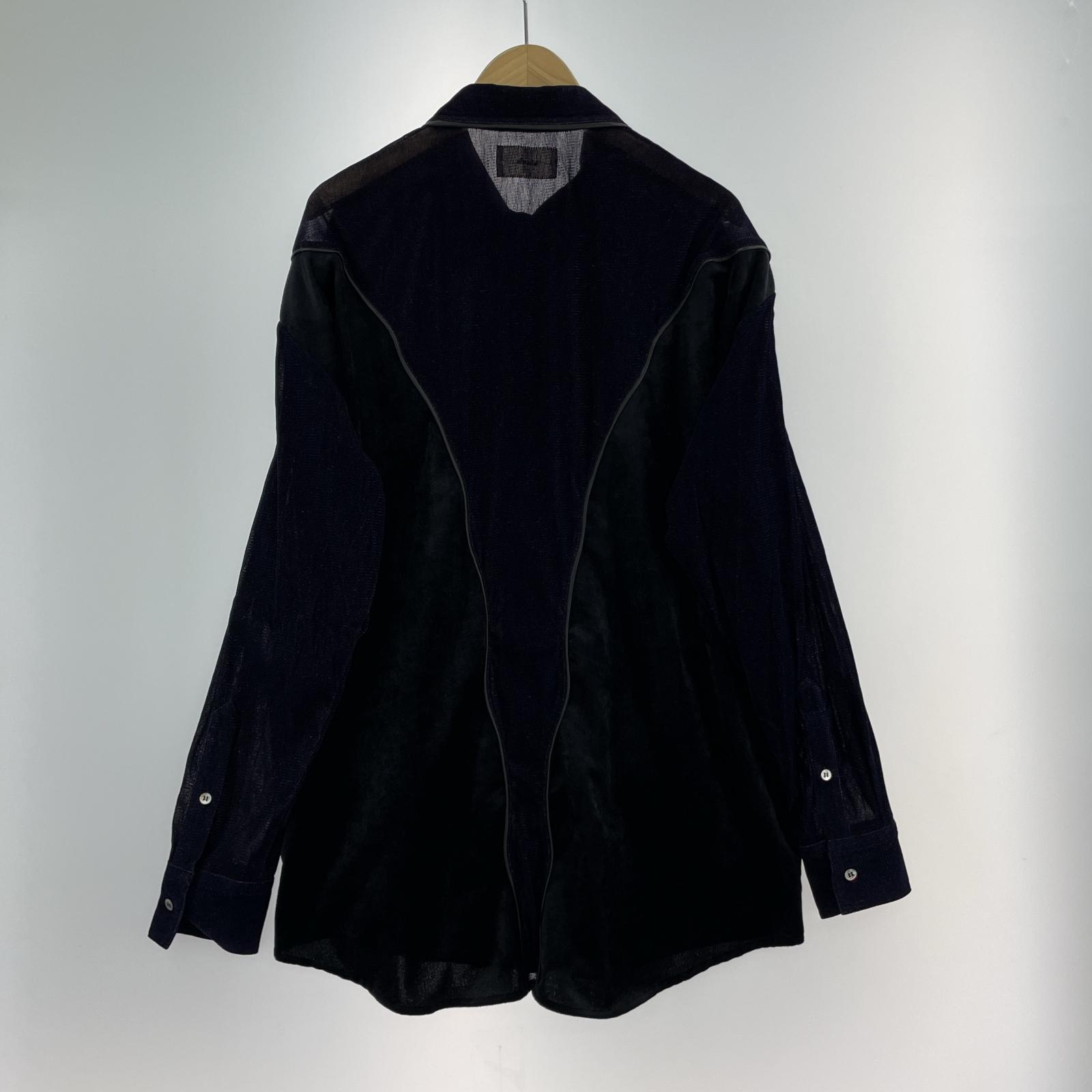 長袖シャツ blank PIPING SPARKLY VELOUR SHIRT ベロアシャツ 0 ネイビー×ブラック 0