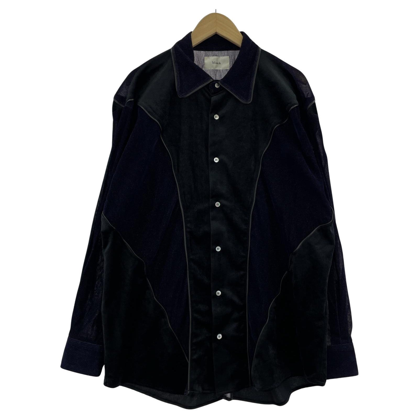 長袖シャツ blank PIPING SPARKLY VELOUR SHIRT ベロアシャツ 0 ネイビー×ブラック 0