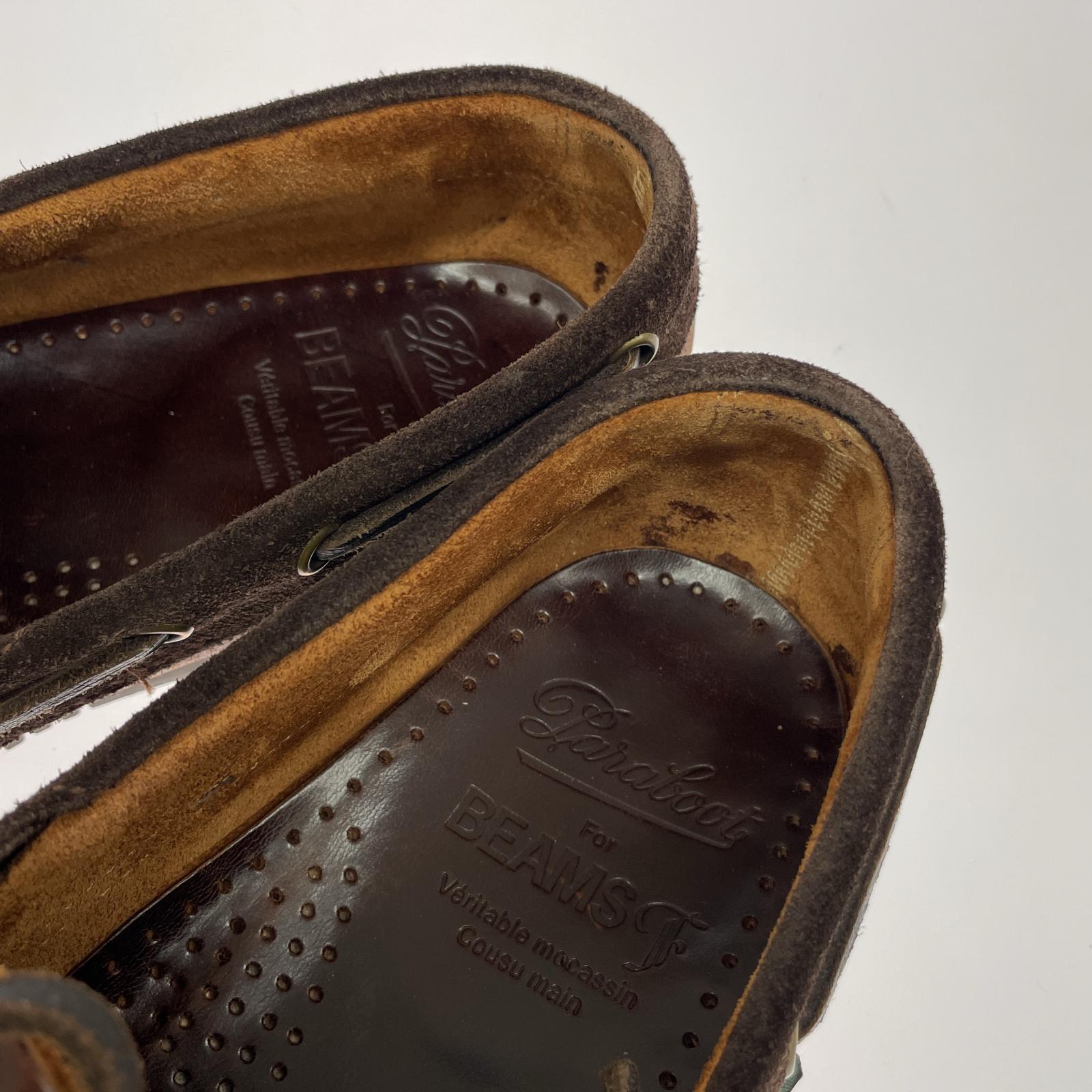 シューズ BEAMS F レザーデッキシューズ ブラウン