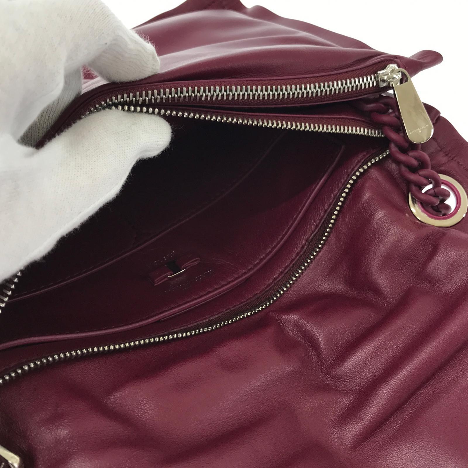S.Ferragamo VIVA BOW ヴァラリボン チェーンショルダーバッグ ボルドー 211287