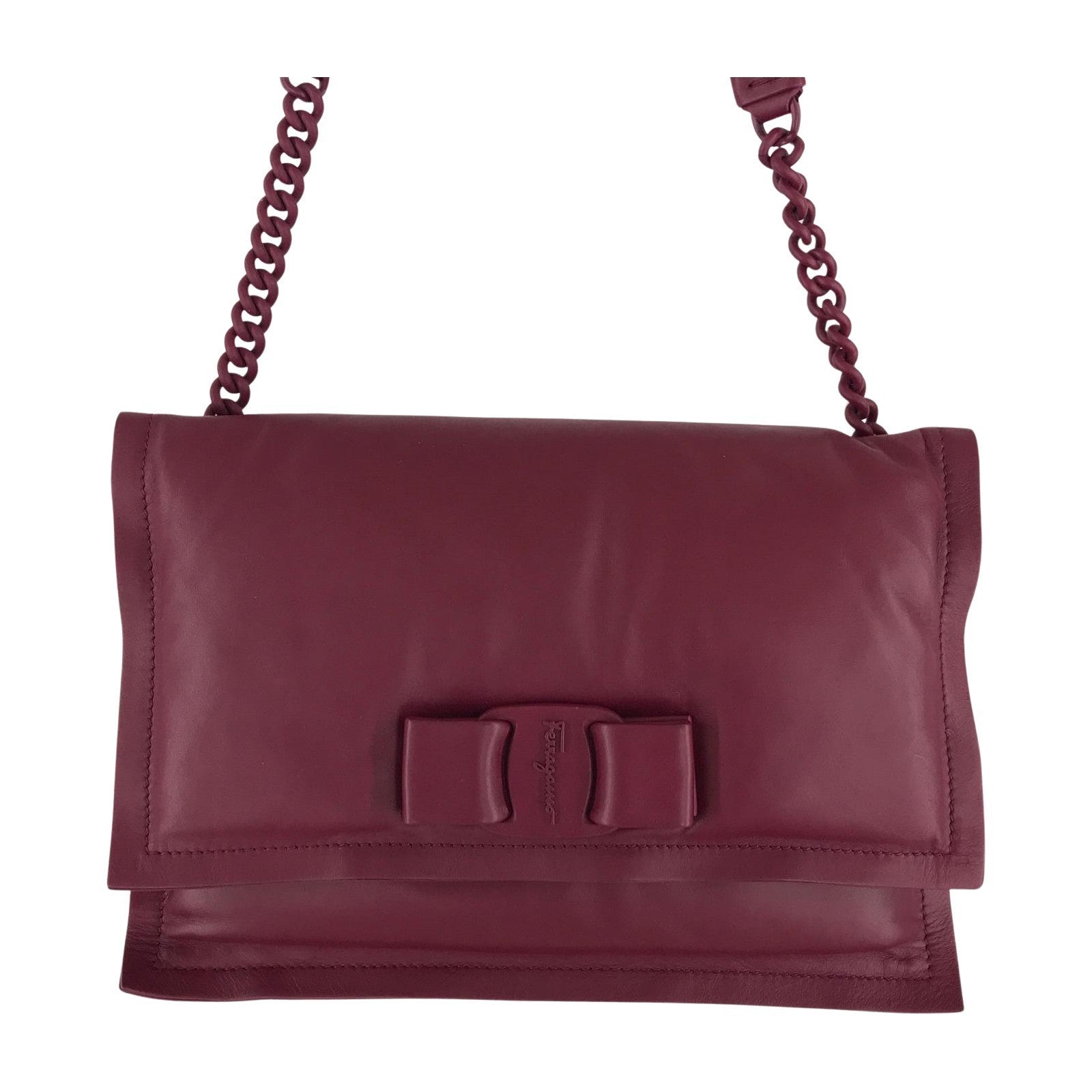 S.Ferragamo VIVA BOW ヴァラリボン チェーンショルダーバッグ ボルドー 211287