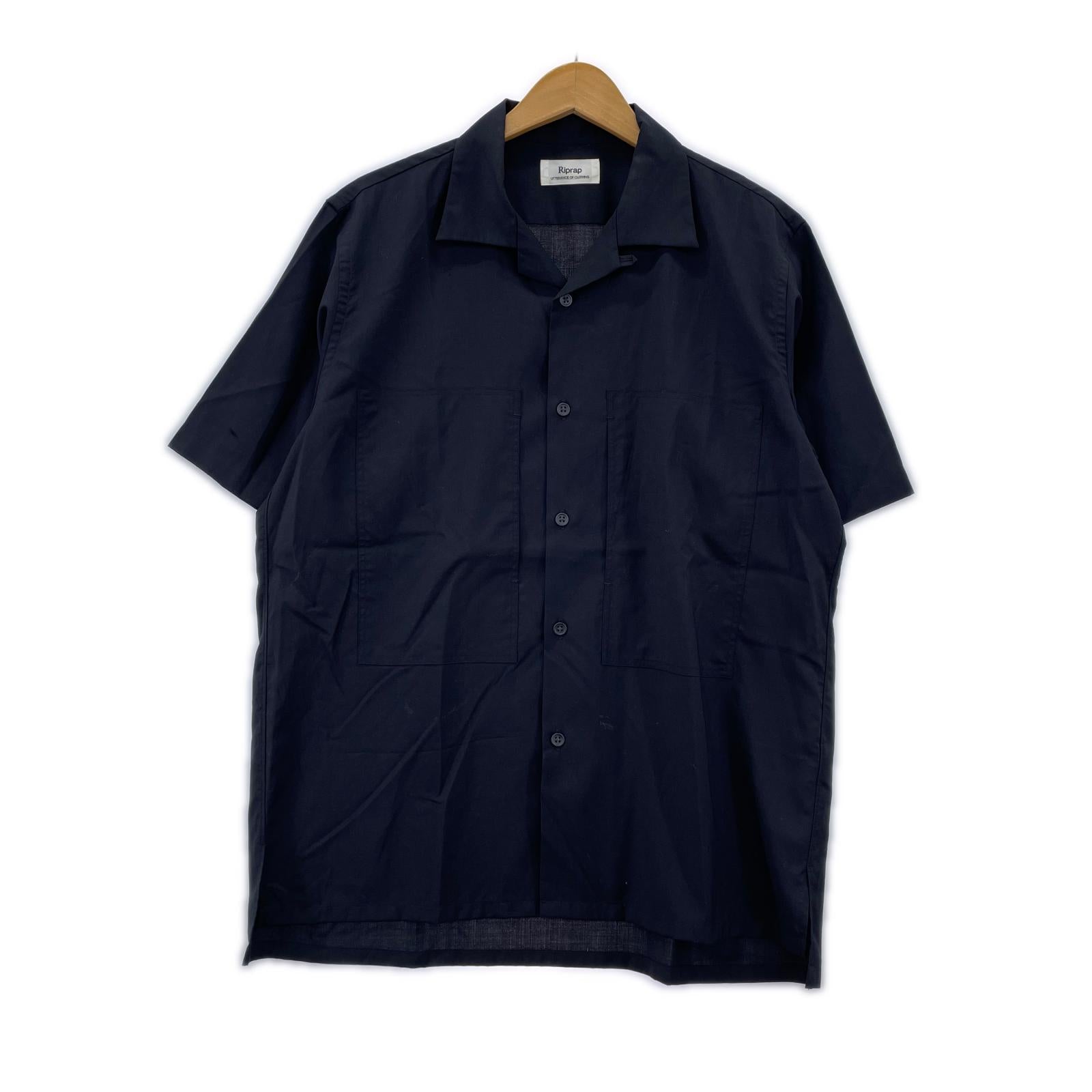 半袖シャツ ウールシルクS/Sオープンカラーシャツ L ブラック