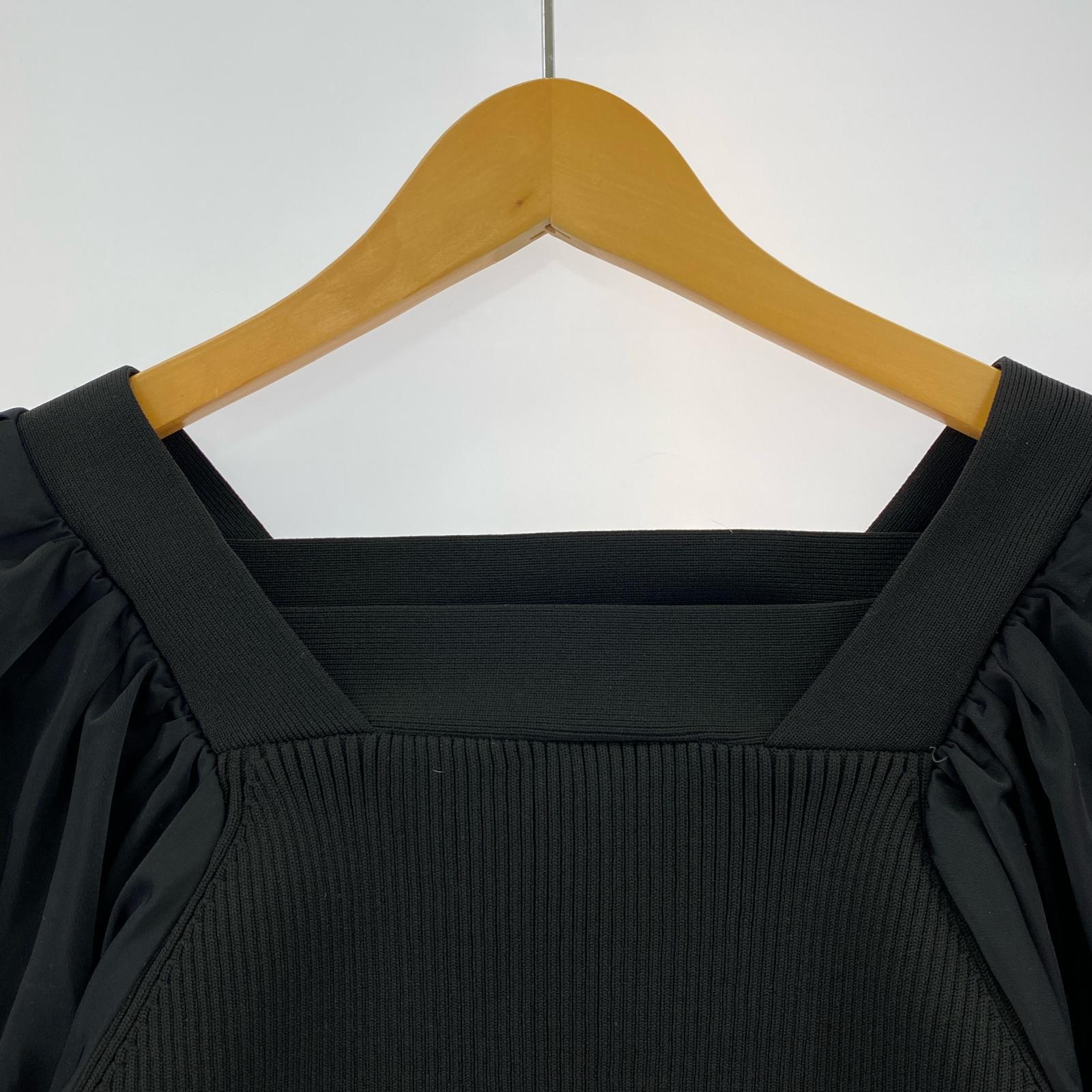 半袖Tシャツ SYSORUS パフスリーブ切替ニットソー BLK フリー ブラック
