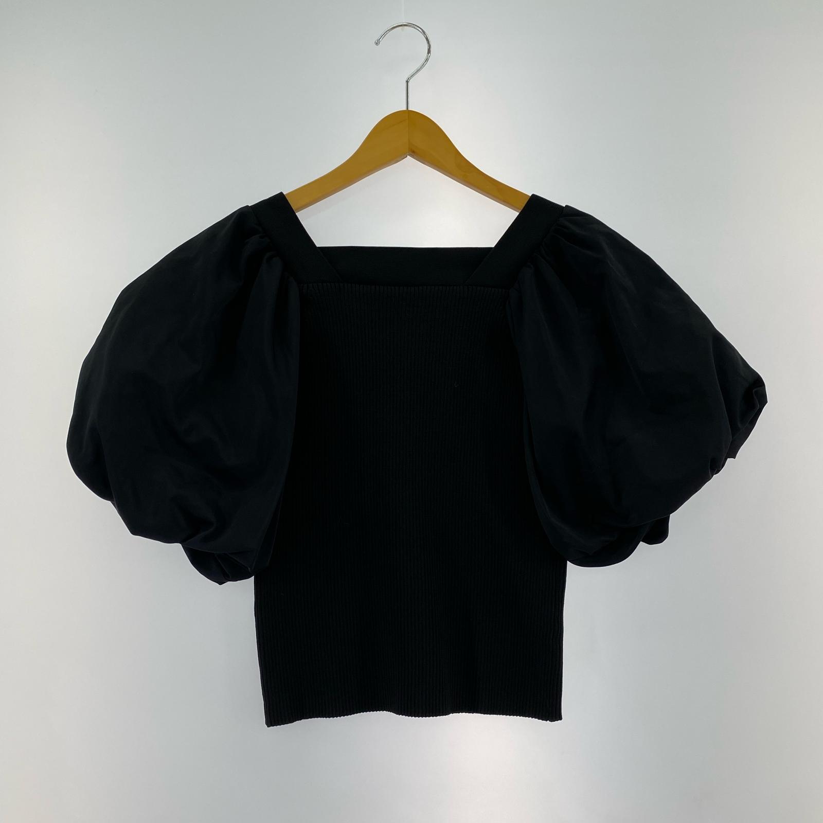 半袖Tシャツ SYSORUS パフスリーブ切替ニットソー BLK フリー ブラック