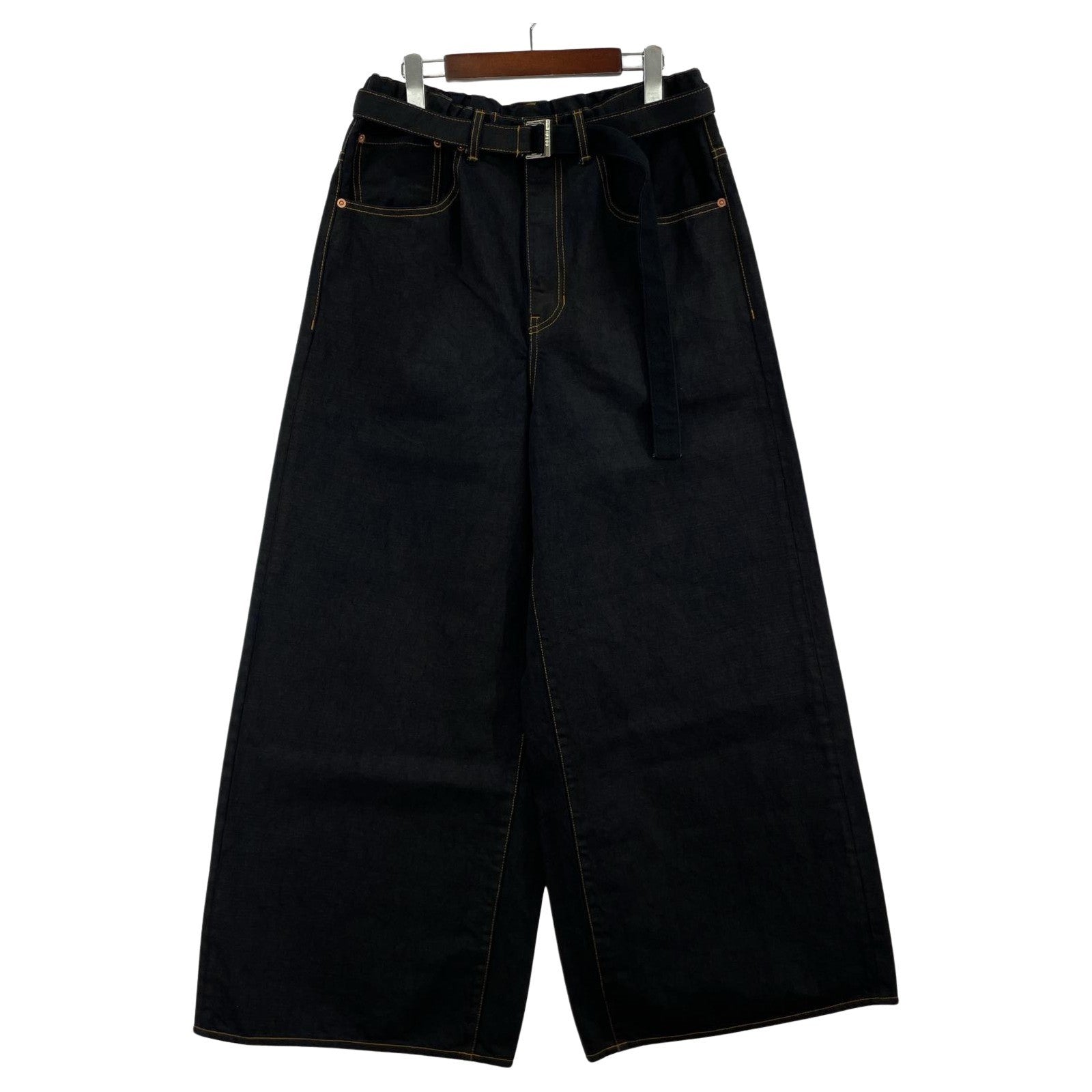 デニムパンツ Sacai BELTEED BAGGY FLAIR DENIM PANTS ベルテッドデニム 2 ブラック×インディゴ 2 ブラック