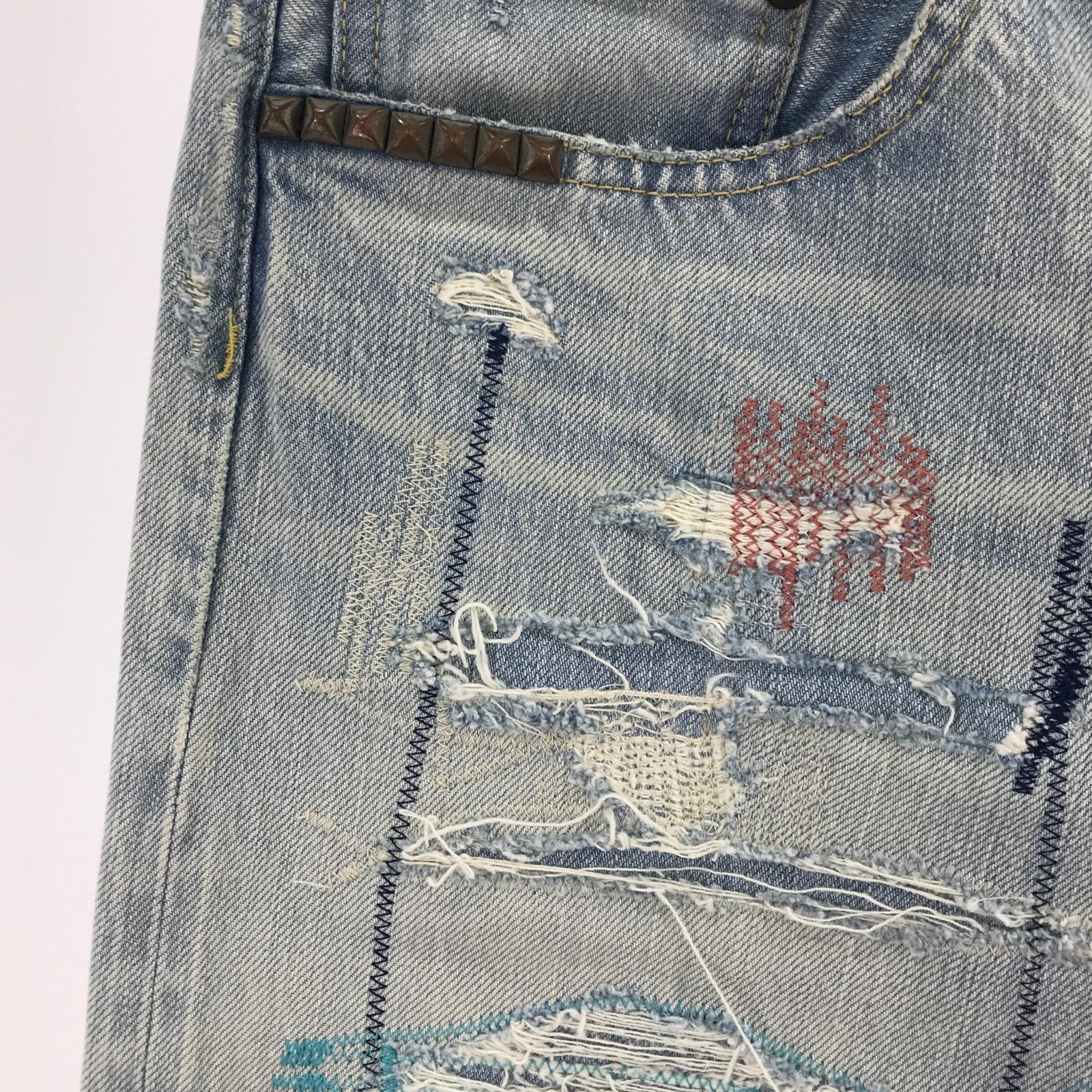 デニムパンツ 25SS CZSR加工 リペアデニム 28 28 ブルー