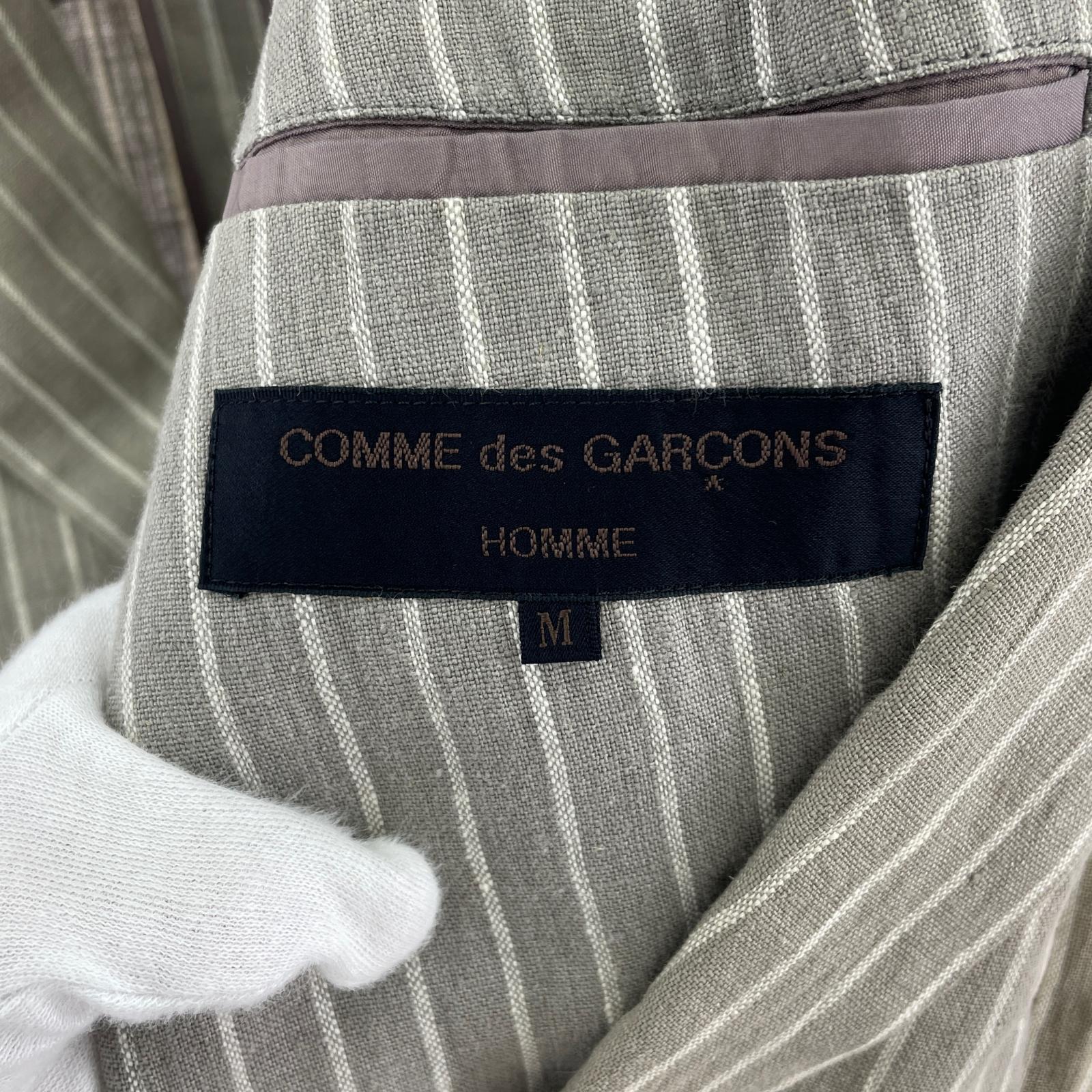ジャケット COMME des GARCONS 80s リネン ストライプ ダブルブレストジャケット M グレー M ベージュ