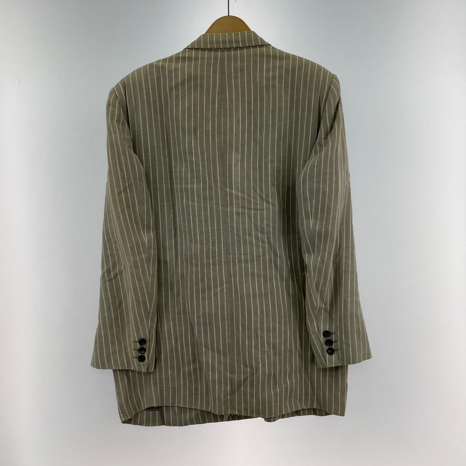 ジャケット COMME des GARCONS 80s リネン ストライプ ダブルブレストジャケット M グレー M ベージュ