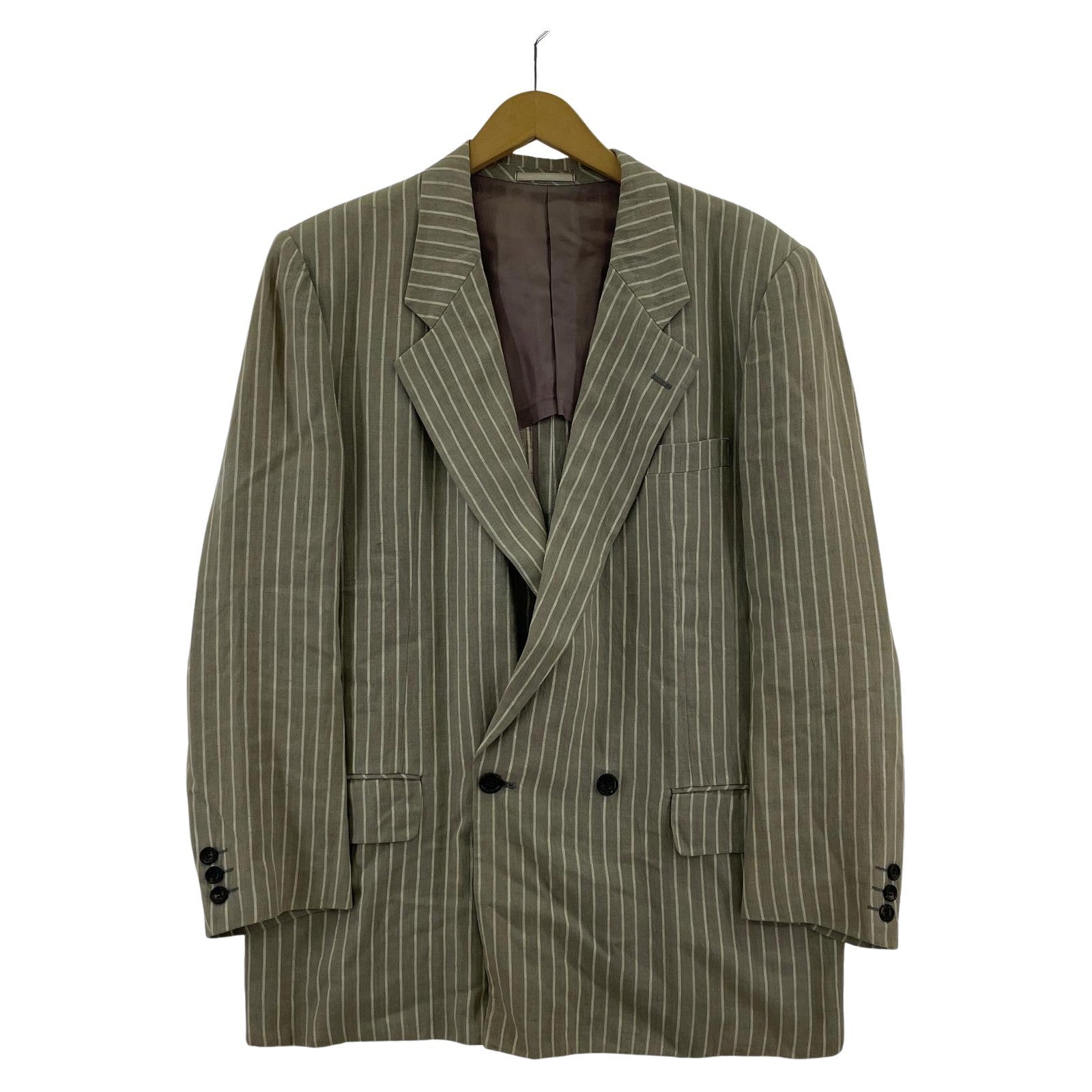 ジャケット COMME des GARCONS 80s リネン ストライプ ダブルブレストジャケット M グレー M ベージュ