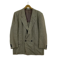 ジャケット COMME des GARCONS 80s リネン ストライプ ダブルブレストジャケット M グレー M ベージュ