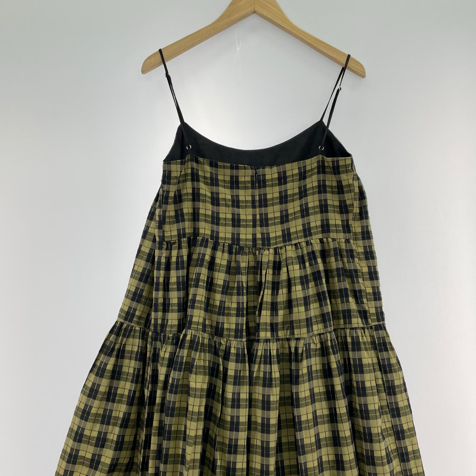 ワンピース ANLEM N/S ティアードチェックワンピース カーキ M