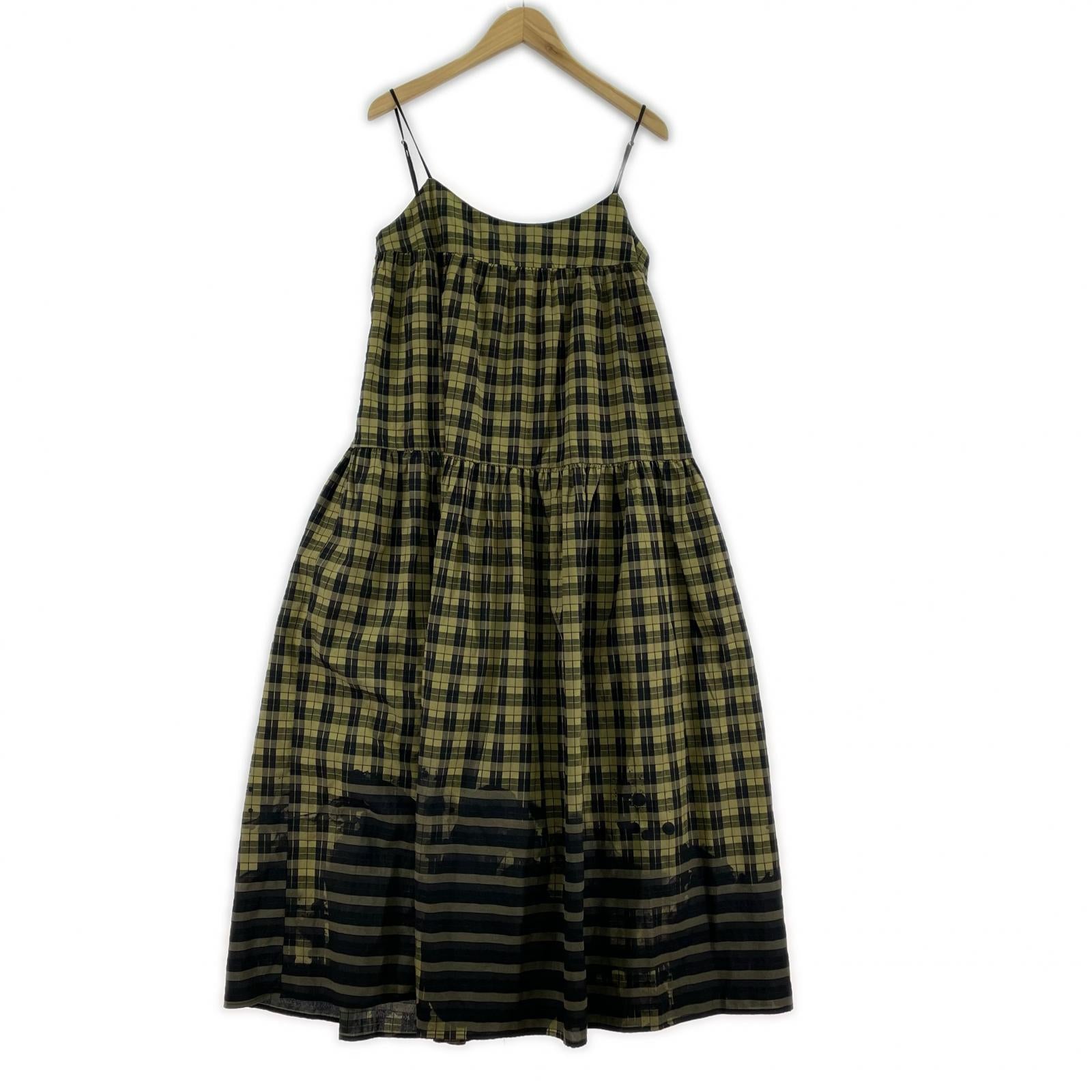ワンピース ANLEM N/S ティアードチェックワンピース カーキ M