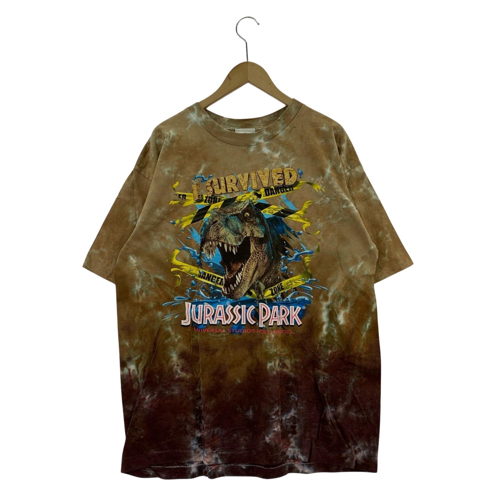 半袖Tシャツ 90s USA製 JURASSIC PARK プリントTee タイダイ(L) L ブラウン