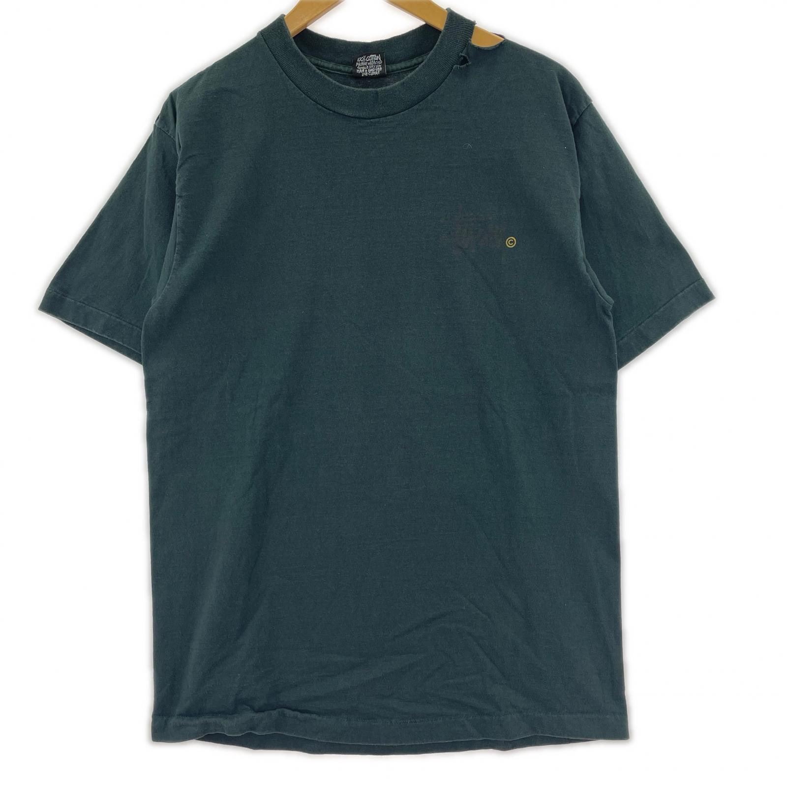 半袖Tシャツ 80’s 黒タグ バックロゴプリントTEE 深緑 L