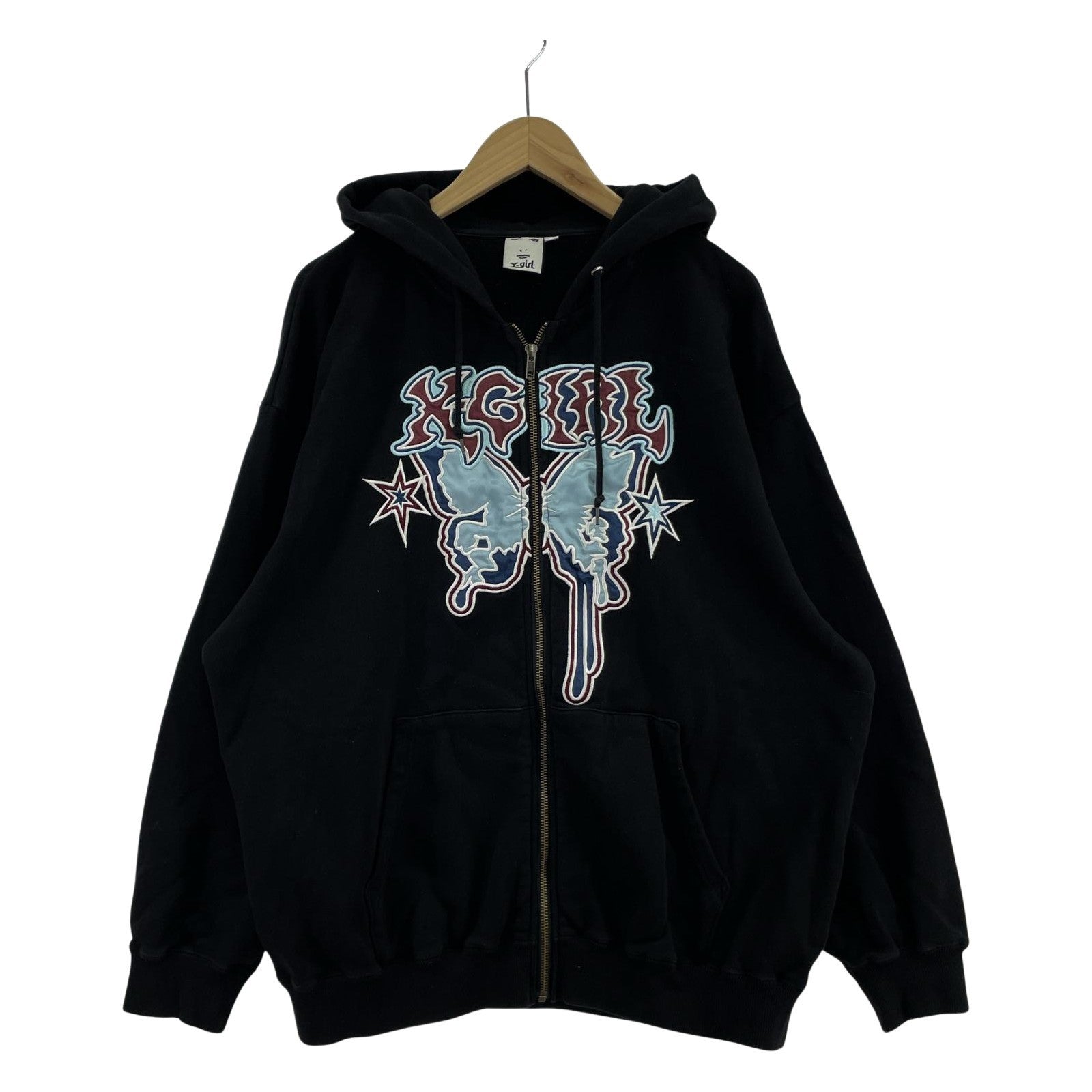 パーカー BUTTERFLY ZIP UP HOODIE BLK S S ブラック