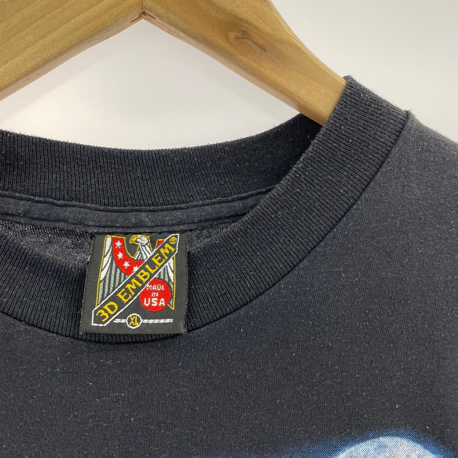 半袖Tシャツ 90s 3D EMBLEM バイカー ウルフ 黒 USA製 XL ブラック