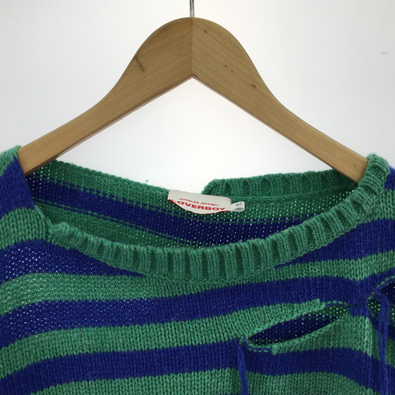ニット charles jeffrey loverboy ボーダー 緑(M)