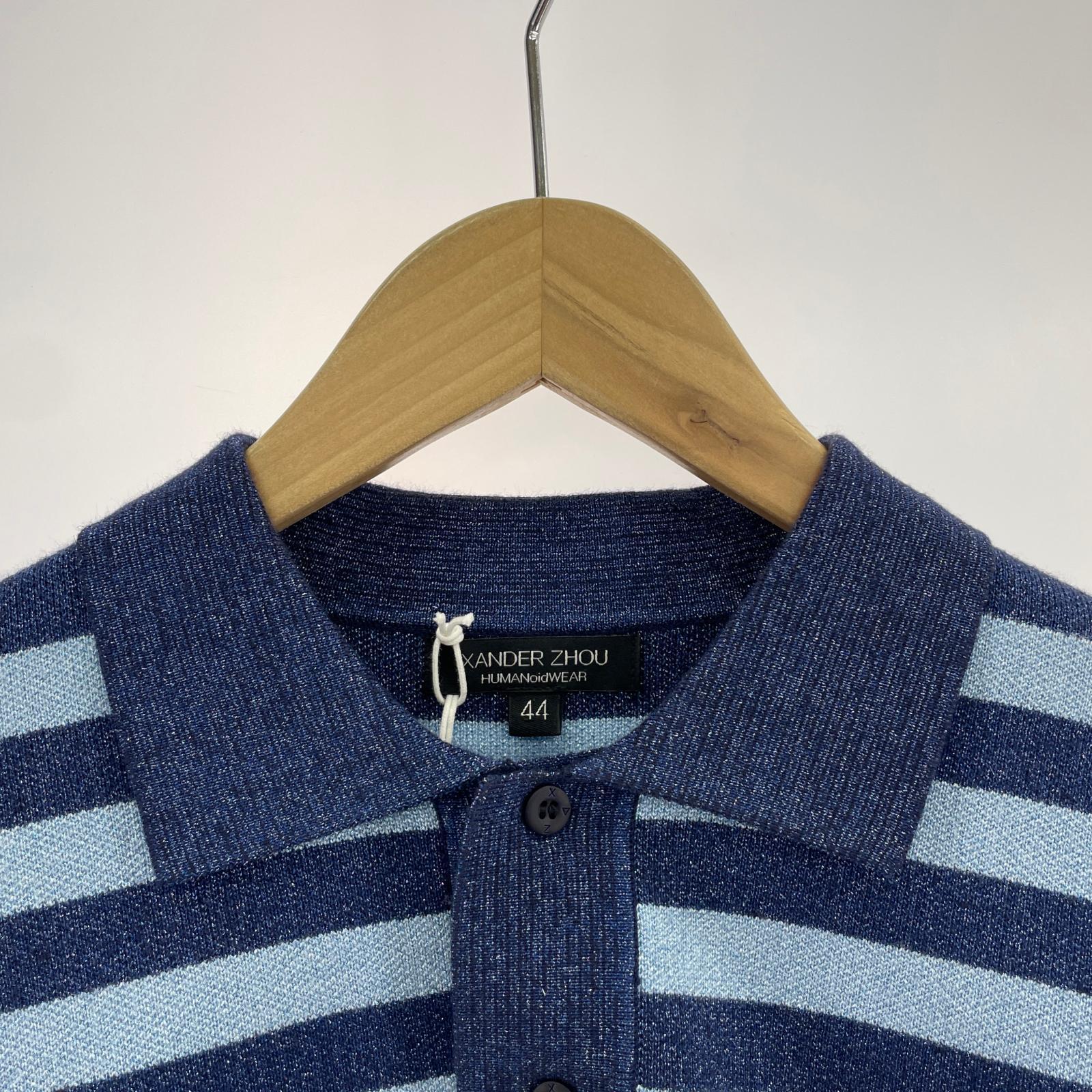 ニット zander zhou 24aw ラメニット ボーダー 青 44 ブルー