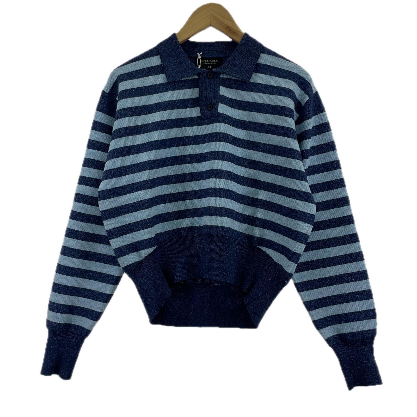 ニット zander zhou 24aw ラメニット ボーダー 青 44 ブルー
