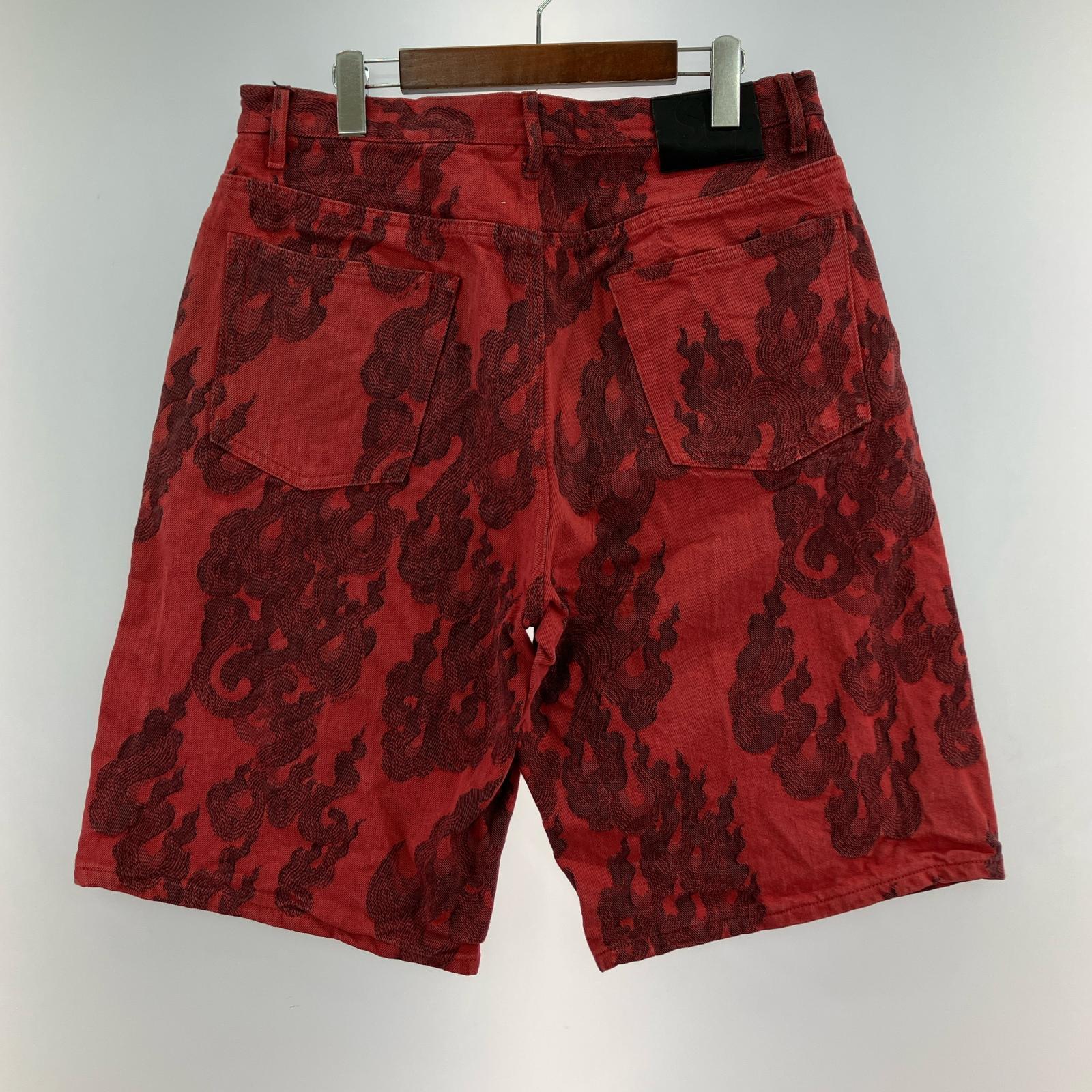ショートパンツ 23SS/Flames Jacquard Baggy Denim/32 32 レッド