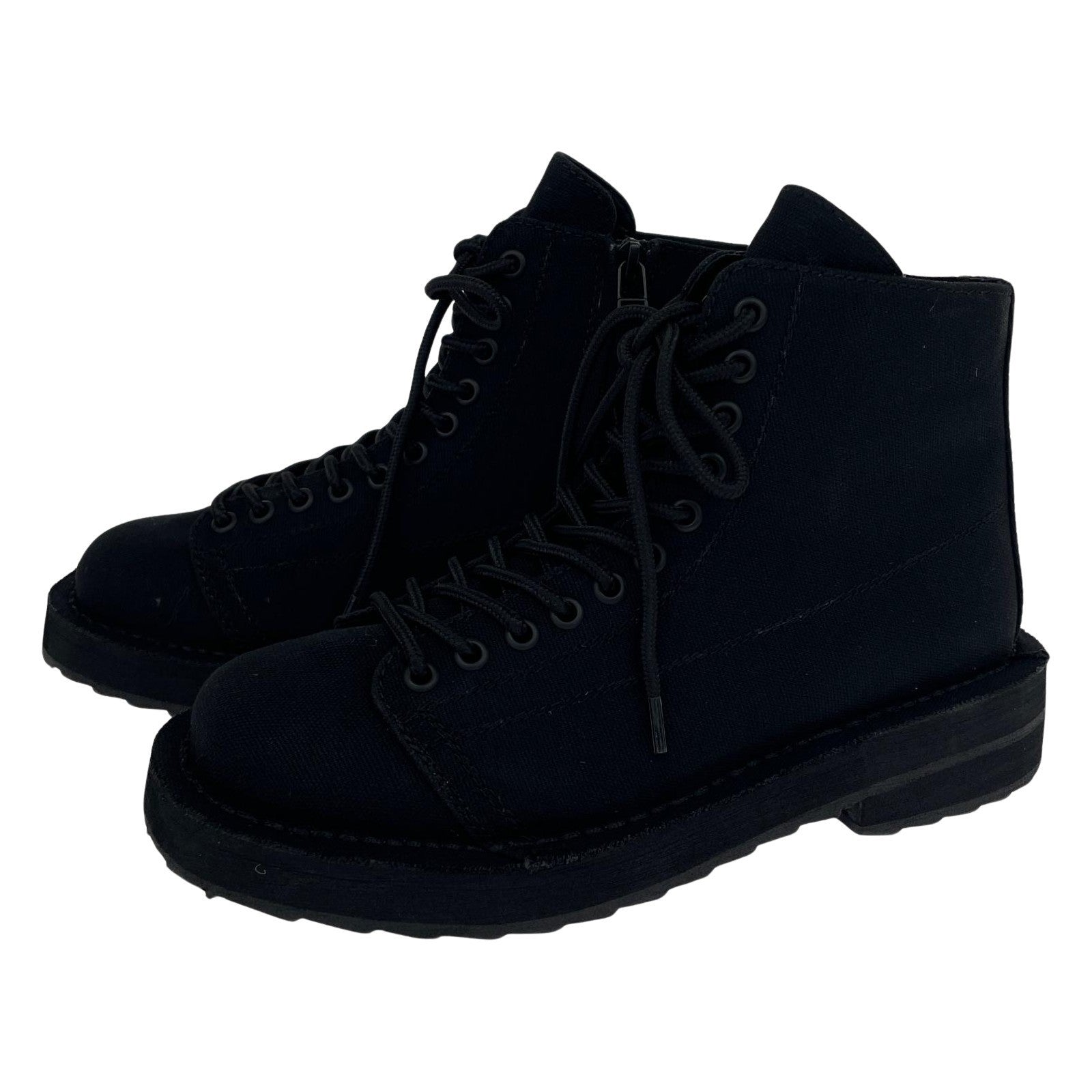 ブーツ COTTON CANVAS LACE-UP BIKER BOOTS/2 ブラック