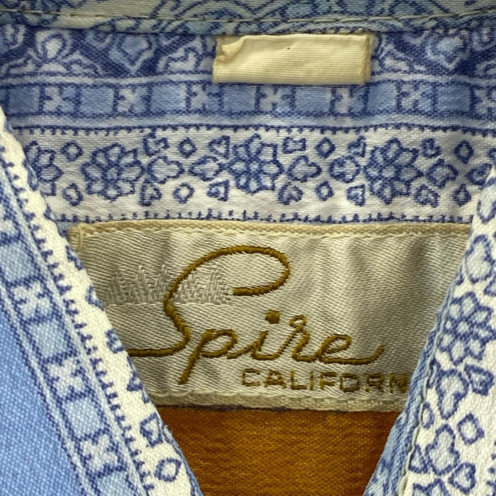 半袖シャツ 70s ペイズリー ボーダー 青 M M ブルー
