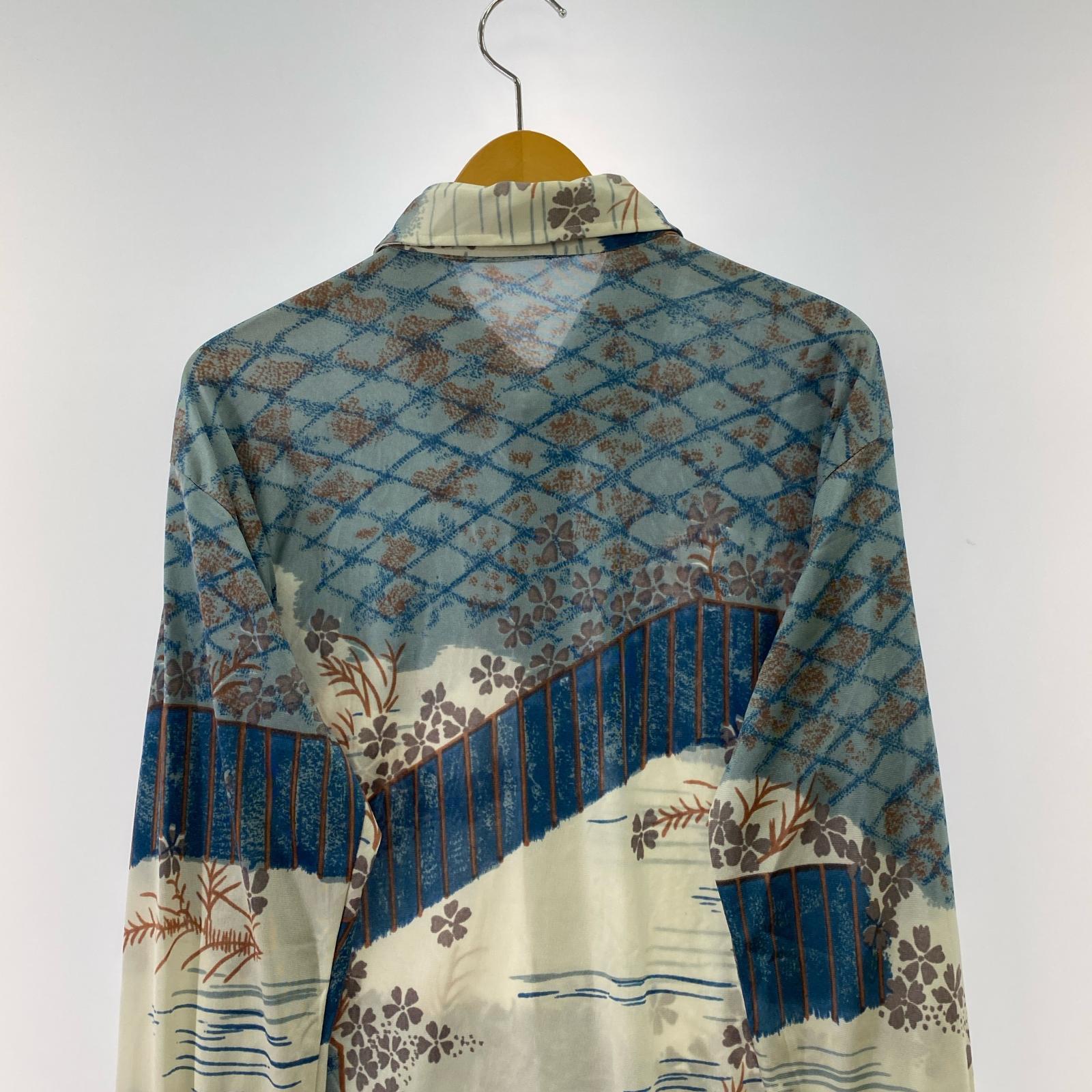 長袖シャツ 70s 和柄 青白 XL