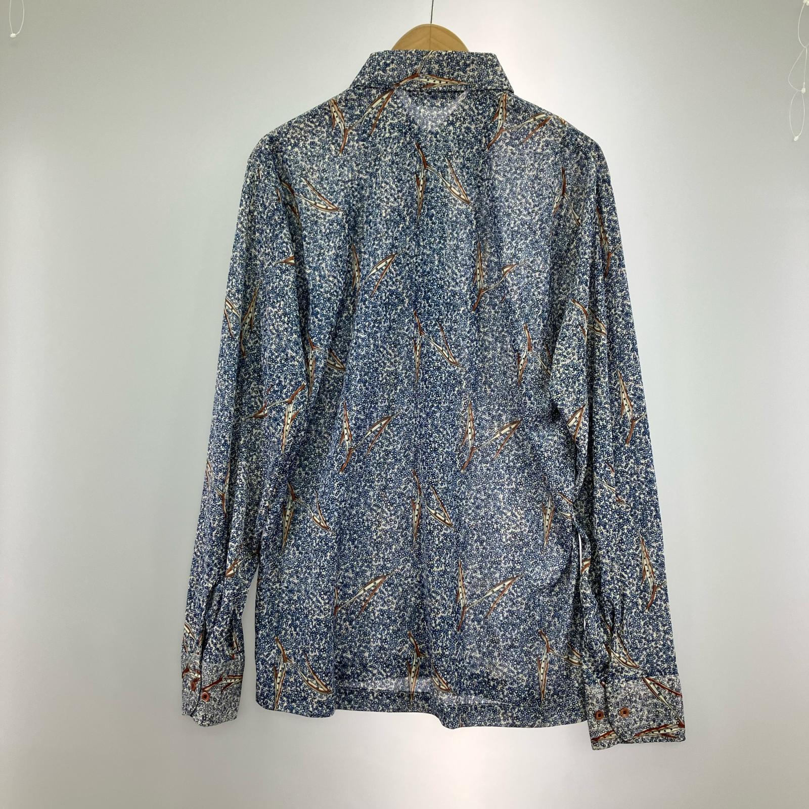 半袖シャツ 70s 総柄 ドット 青 USA製 L L ブルー