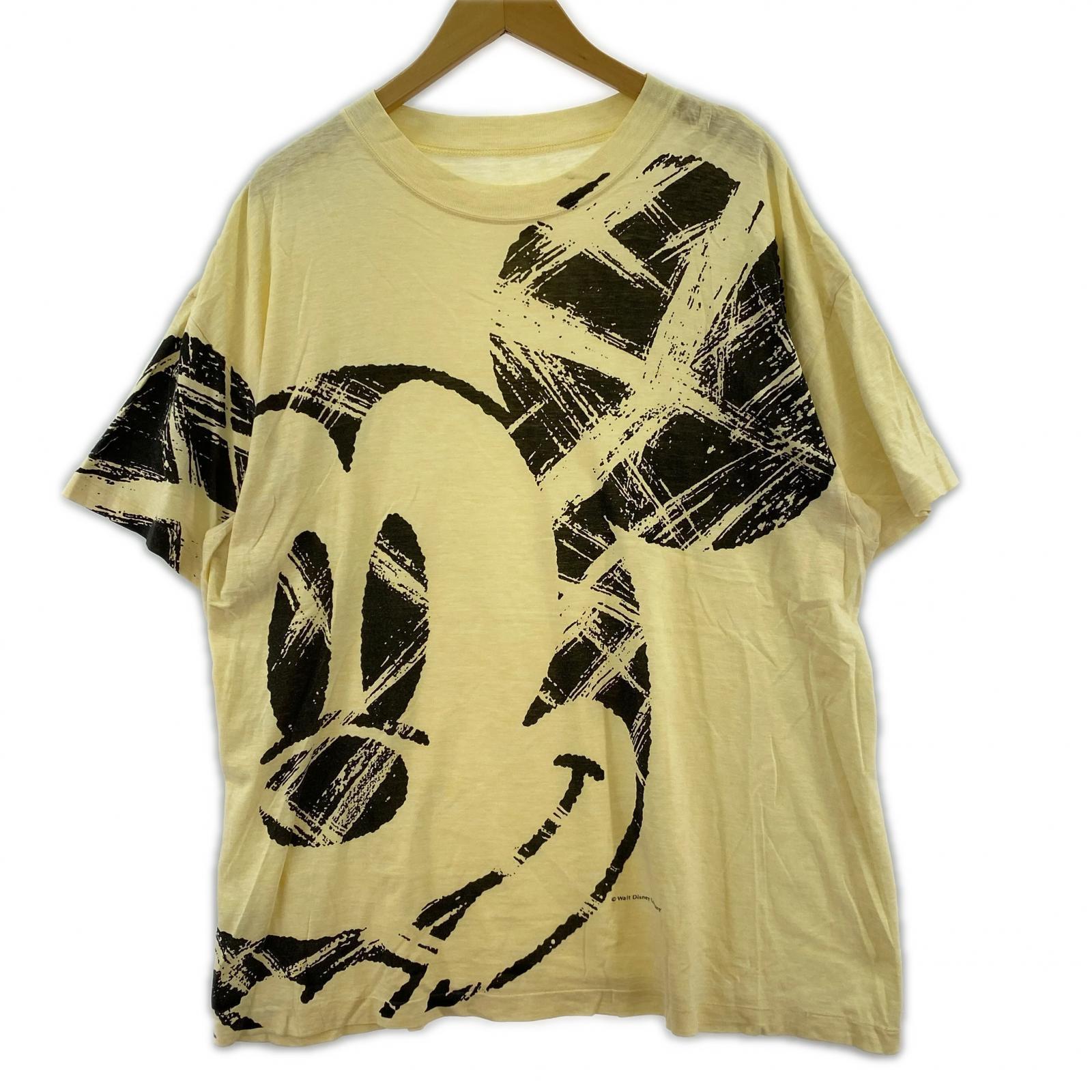 半袖Tシャツ 80-90s Disney ミッキー フェイスプリント ベージュ