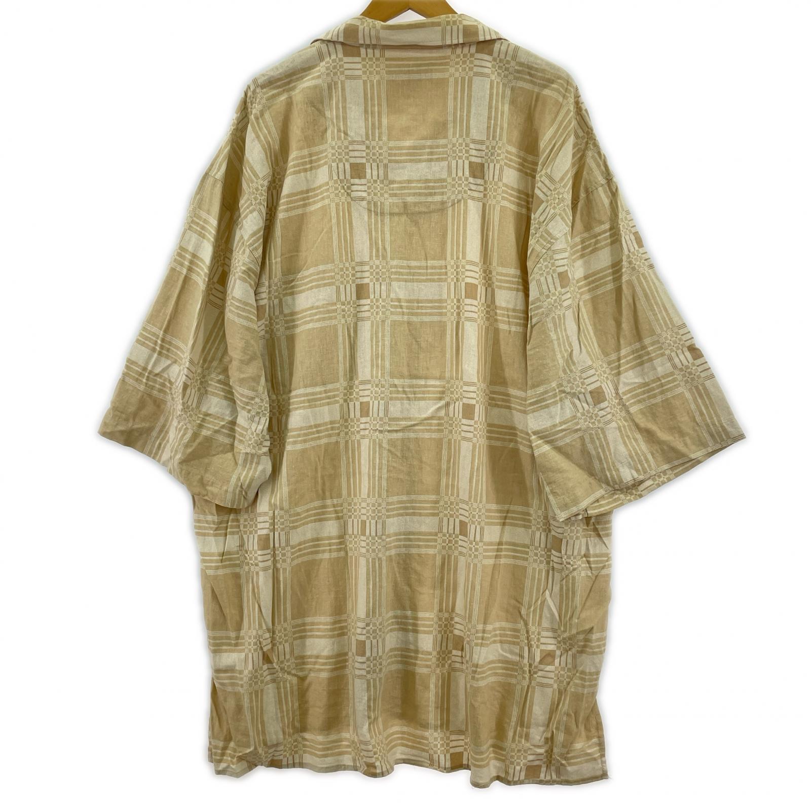 半袖シャツ リネン・レーヨン 総柄 ベージュ(4XL) ベージュ
