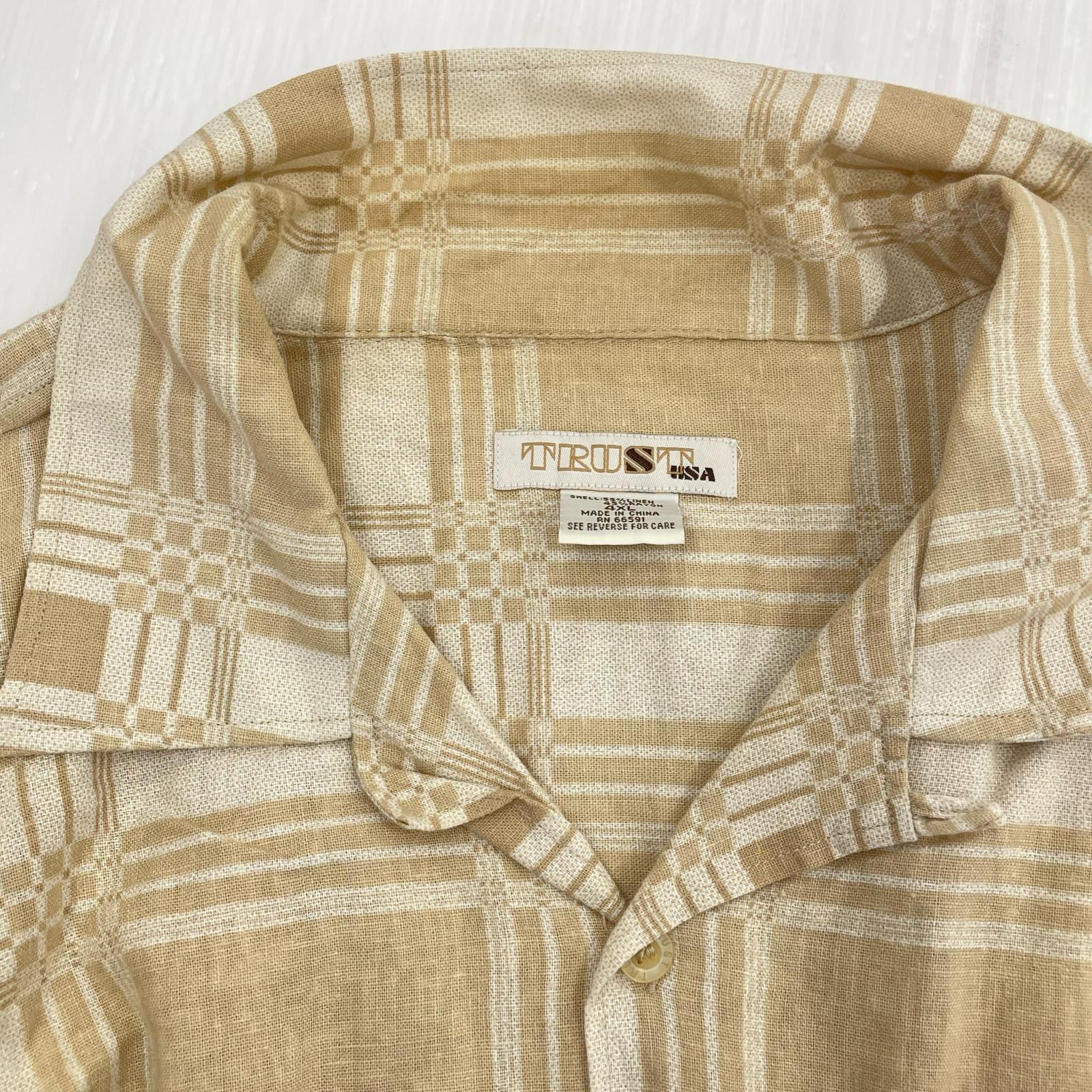 半袖シャツ リネン・レーヨン 総柄 ベージュ(4XL) ベージュ