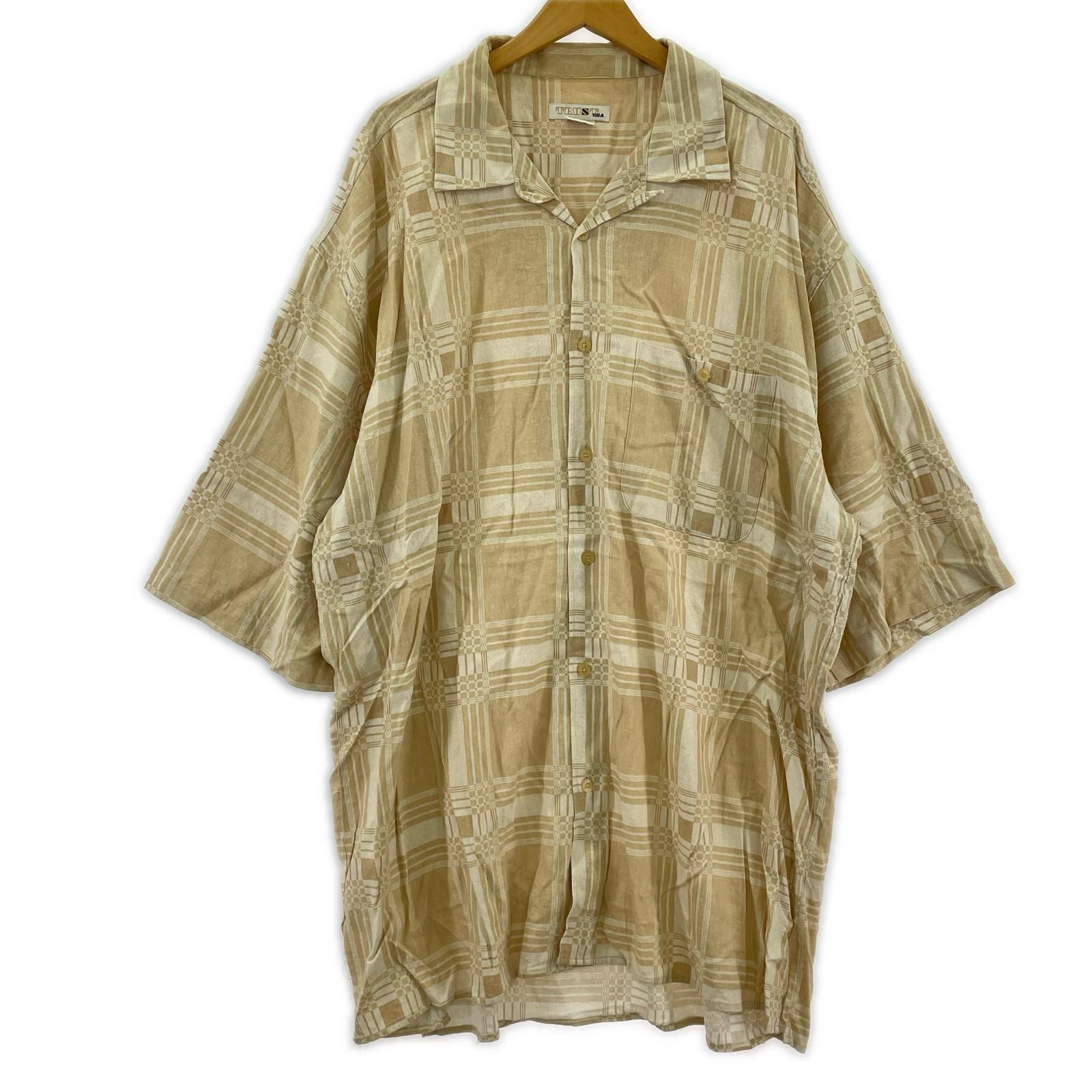 半袖シャツ リネン・レーヨン 総柄 ベージュ(4XL) ベージュ