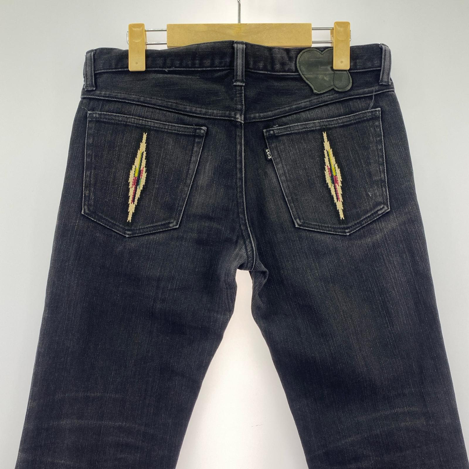デニムパンツ NUMBER (N)INE 05AW ハイストリート期 オルテガ 刺繍 スキニーデニムパンツ 2 ブラック ブラック