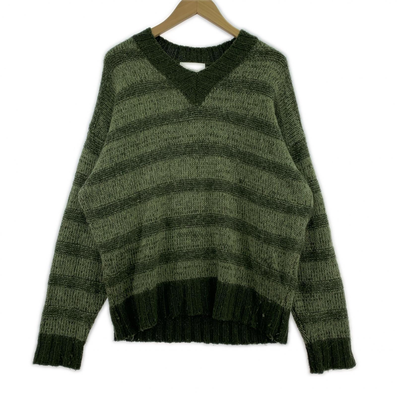 ニット soerte 22AW オーバーサイズVネックニット モヘヤ混 1 グリーン