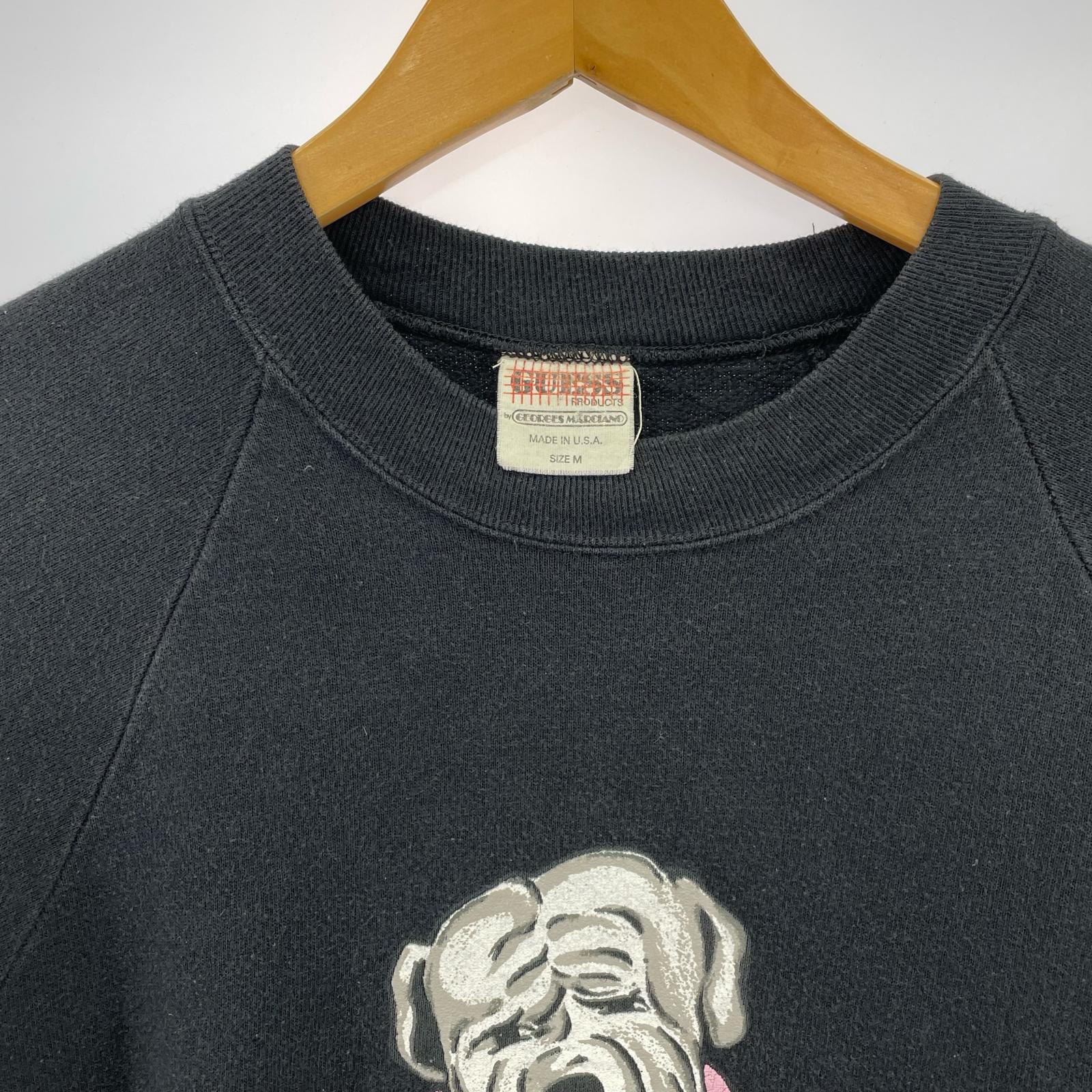 スウェット 90s USA製 犬プリント 黒(M) M ブラック