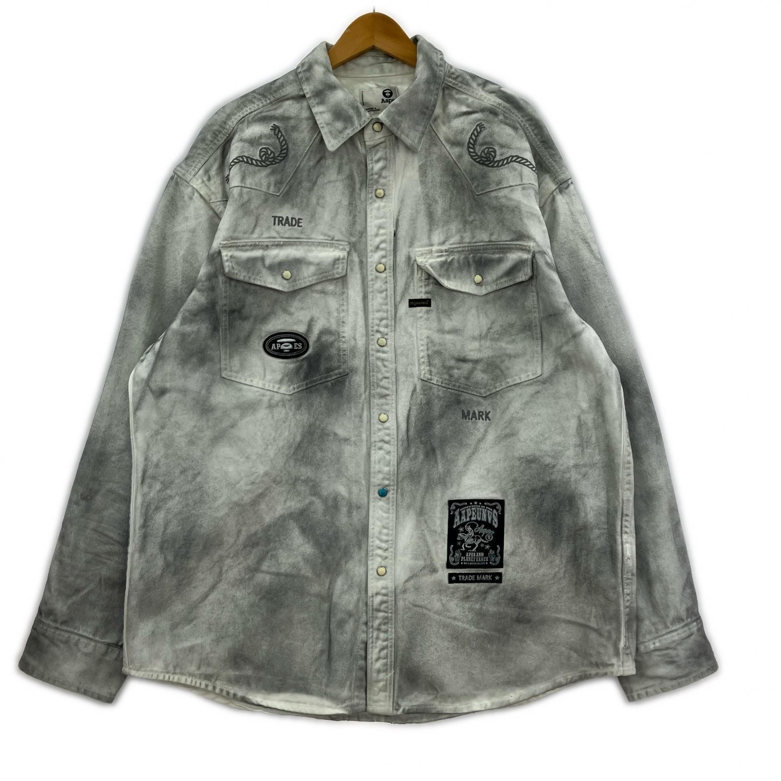 長袖シャツ AAPE ウォッシュ デニムシャツ グレー グレー