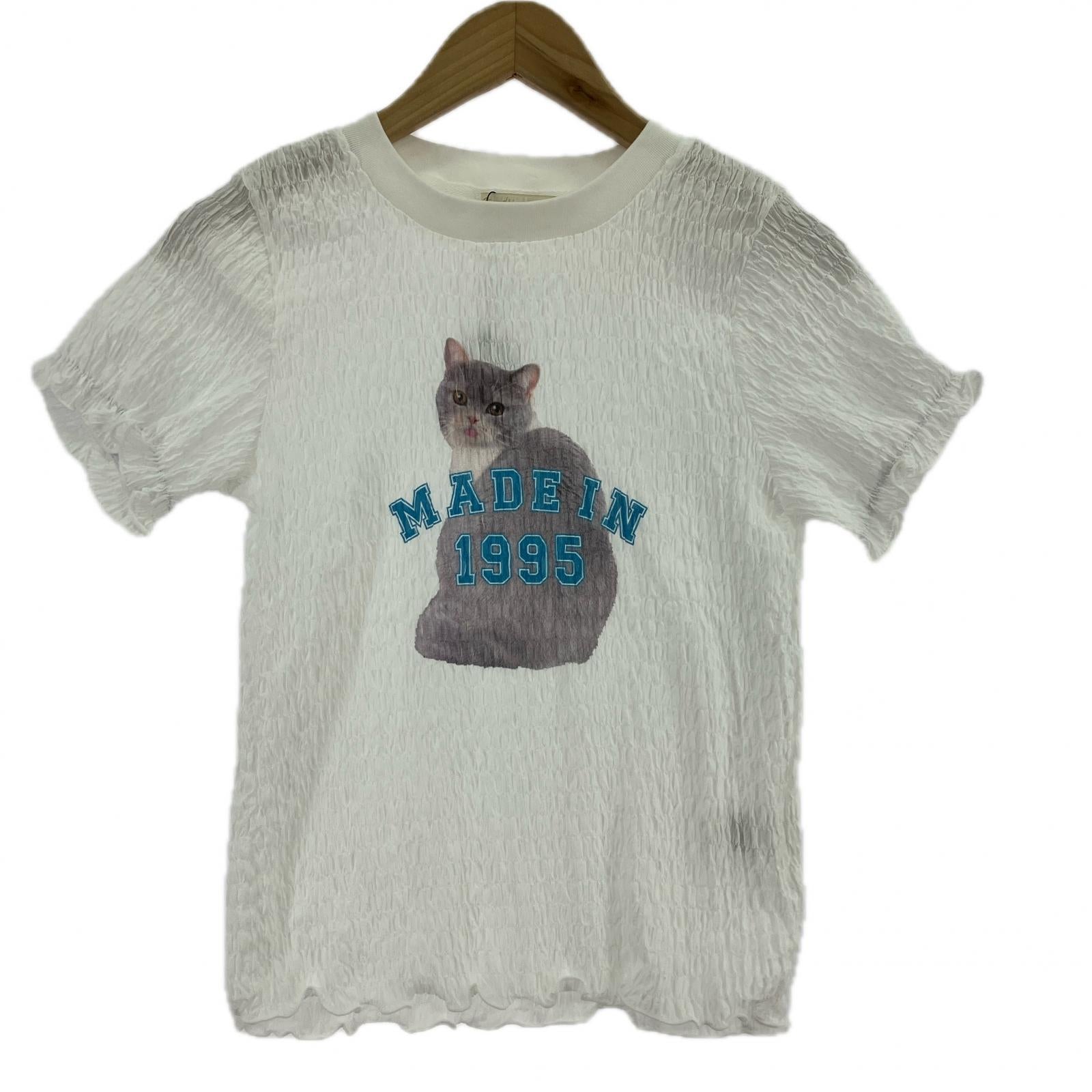 半袖Tシャツ LAZY CAT SHIRRING TOPS フリー ホワイト