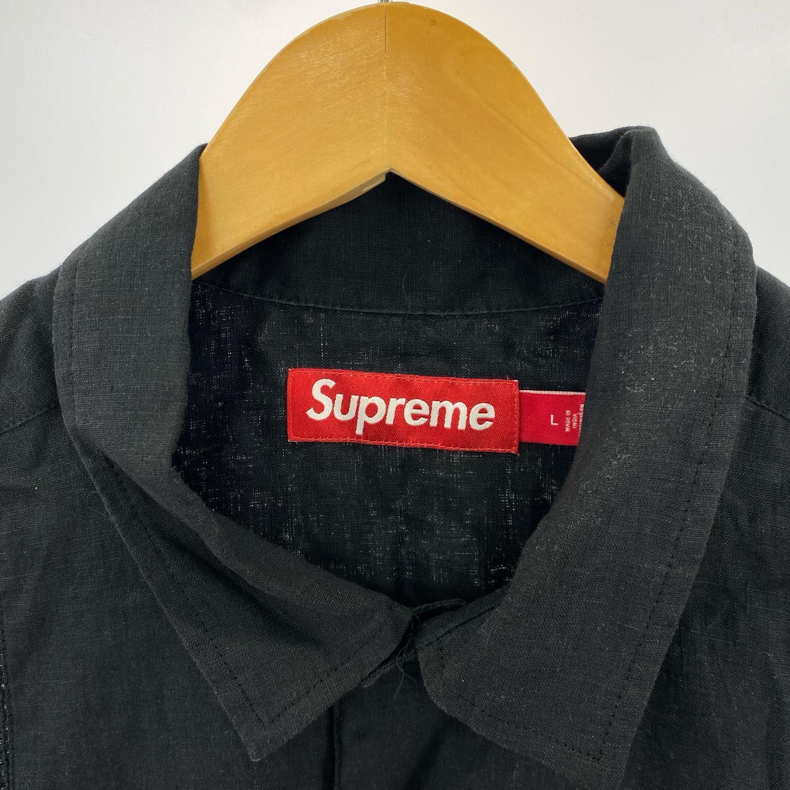 半袖シャツ Supreme 24SS Mesh Panel Linen S/S Shirt 黒 (L) L ブラック
