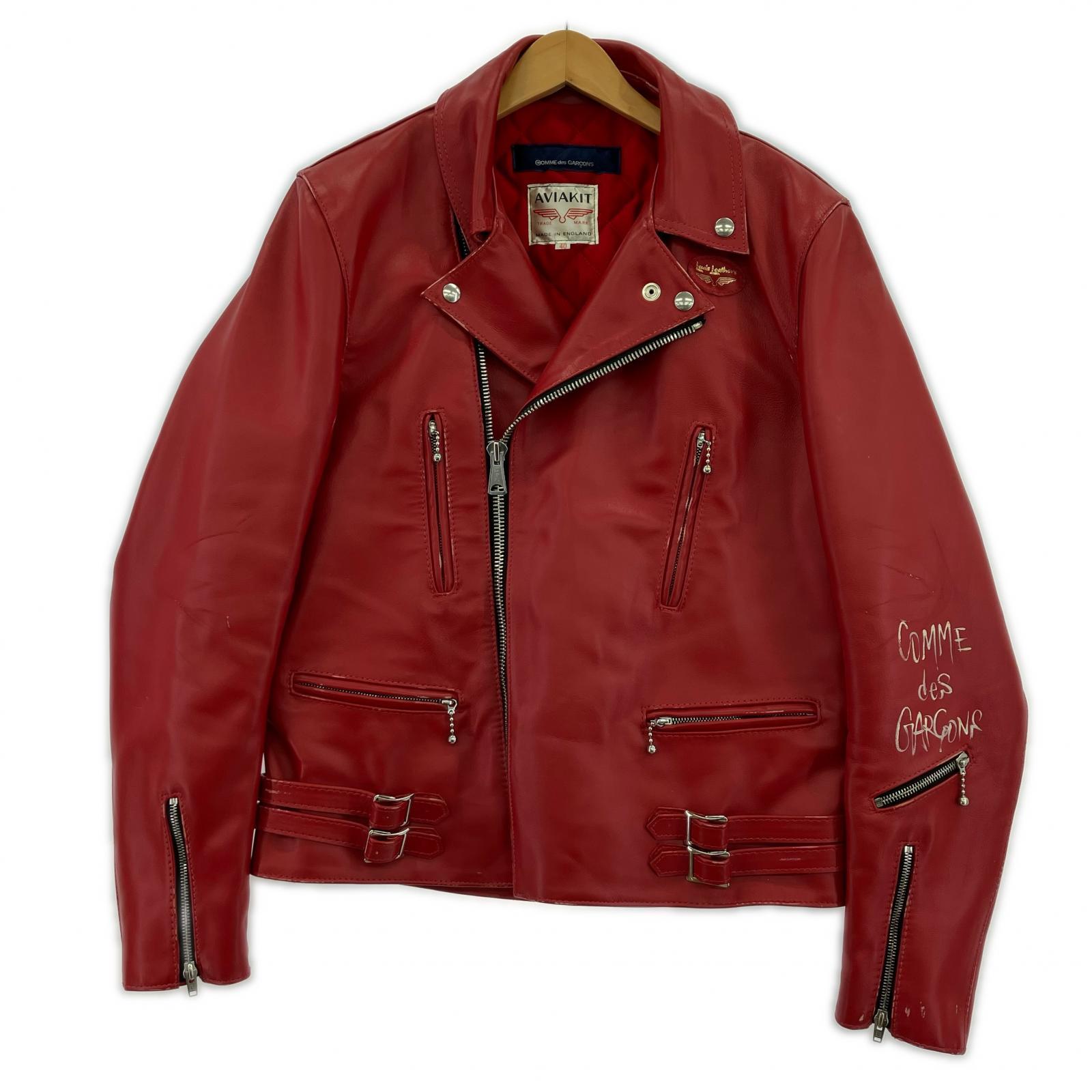 レザージャケット ×COMME des GARCONS ライトニング 40 40 レッド