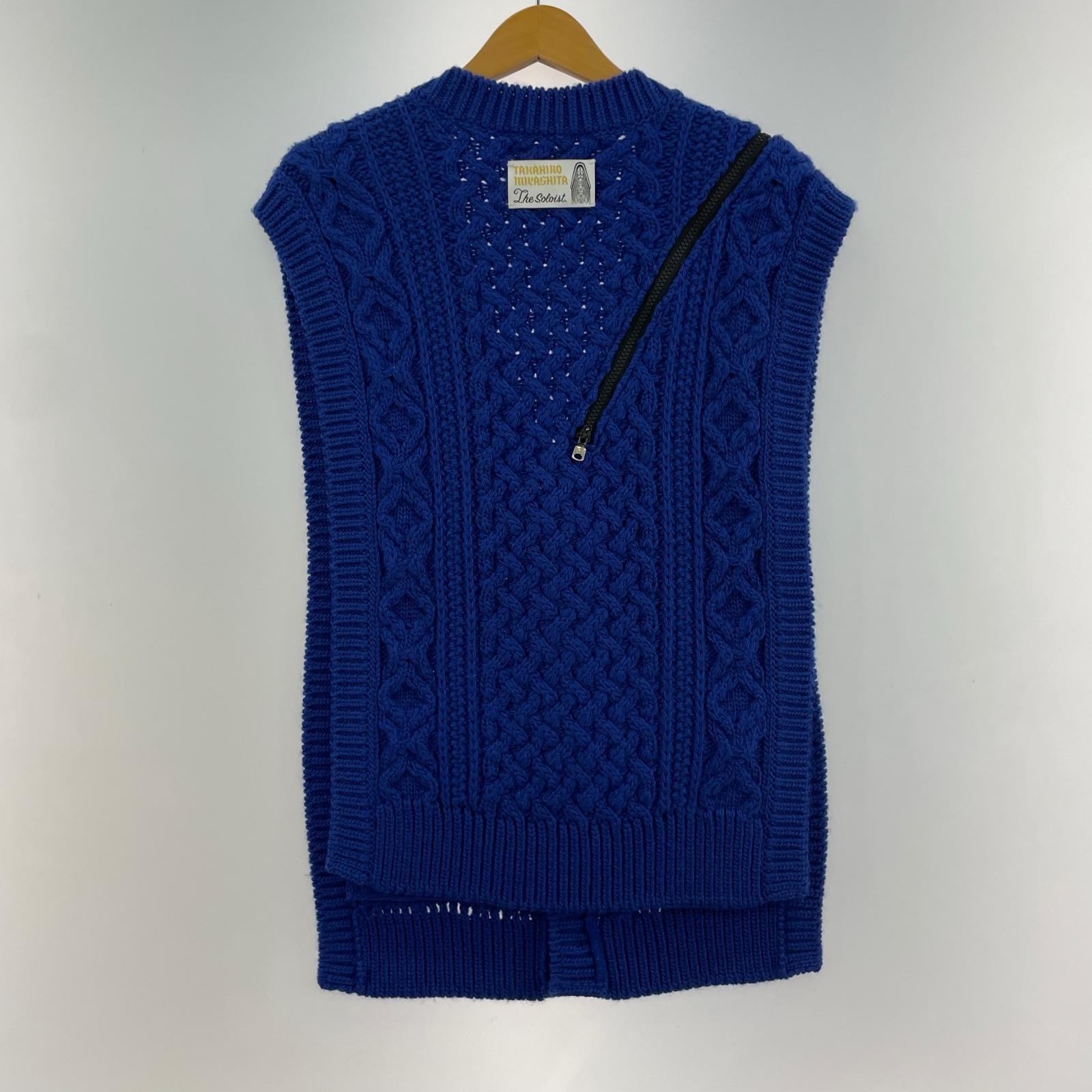 ニット double zip reverse aran pattern vest ブルー ブルー