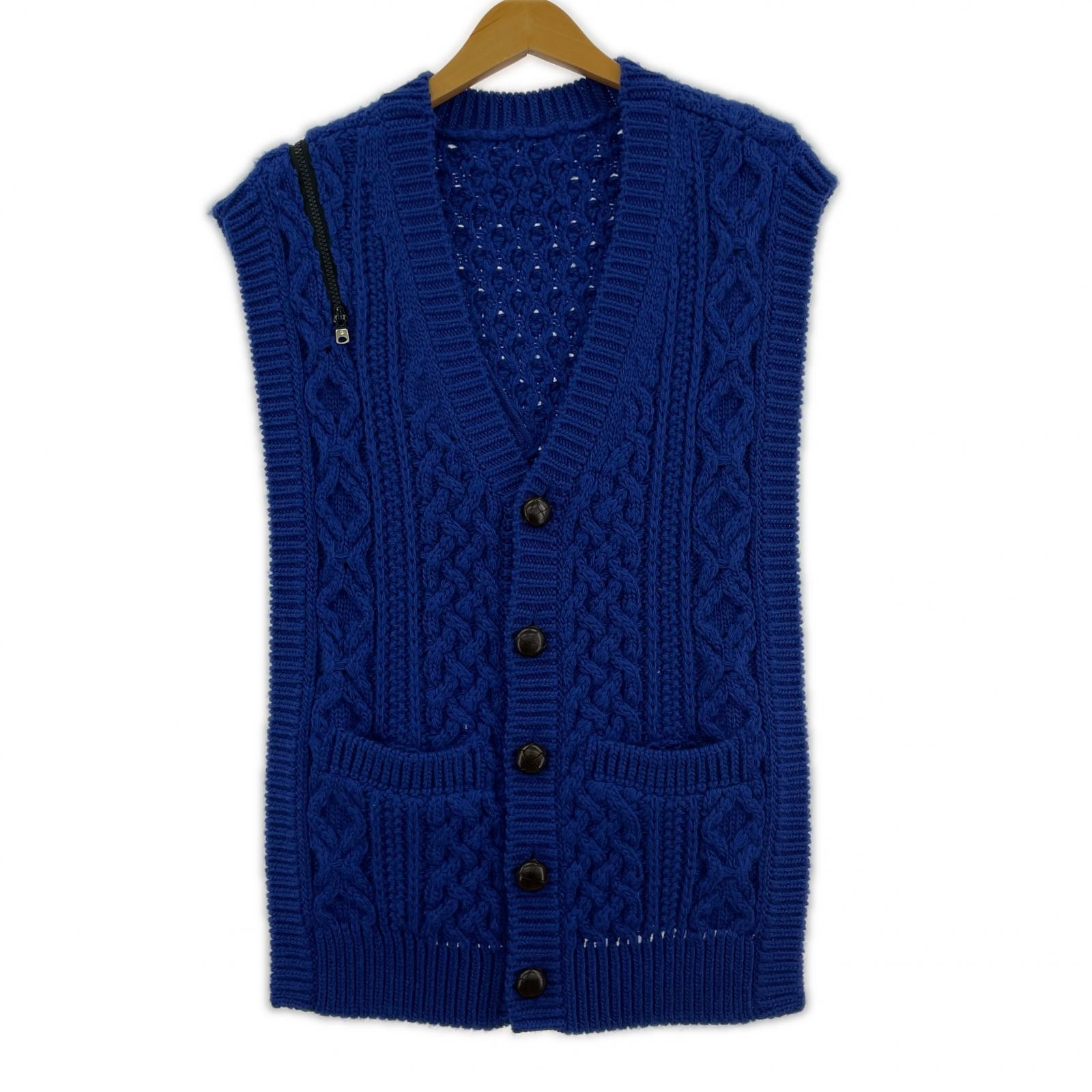 ニット double zip reverse aran pattern vest ブルー ブルー