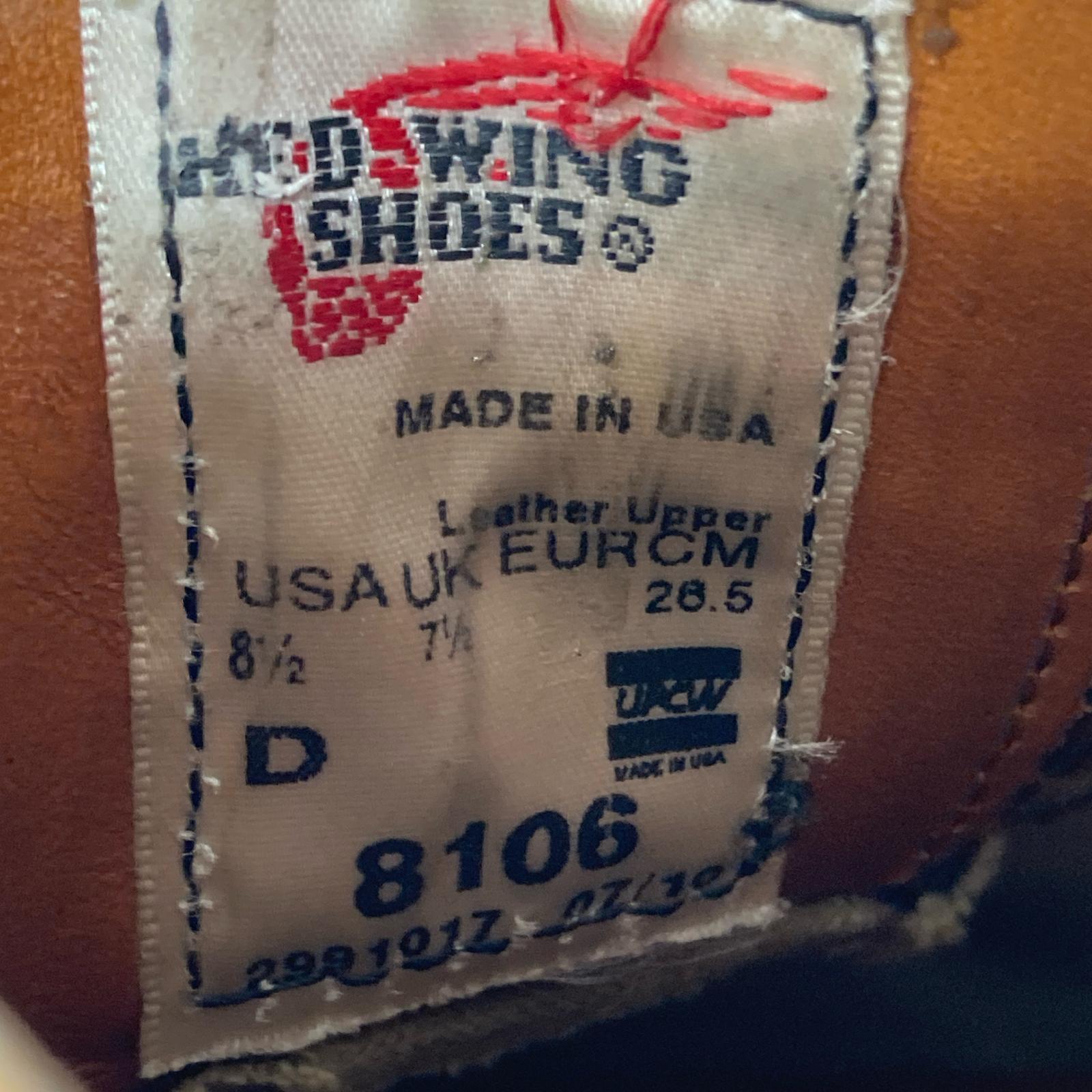 ブーツ RED WING CLASSIC OXFORD 8106 黒 (US8.5D) 26.5cm (US8 1/2 UK8 EU43) ブラック