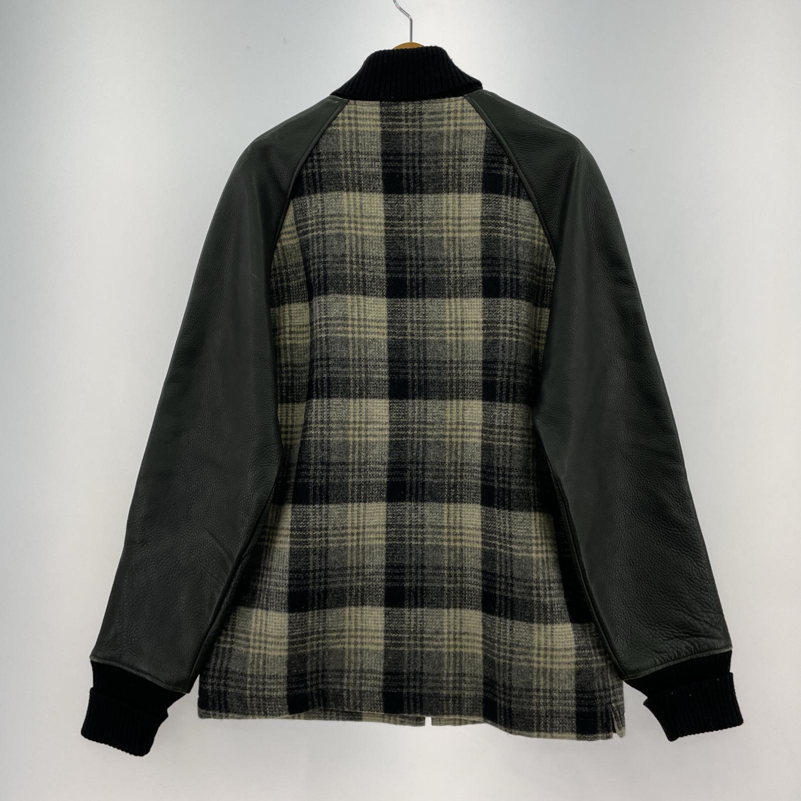 ジャケット USA製 袖レザー ウールジャケット チェック (L) L ブラック