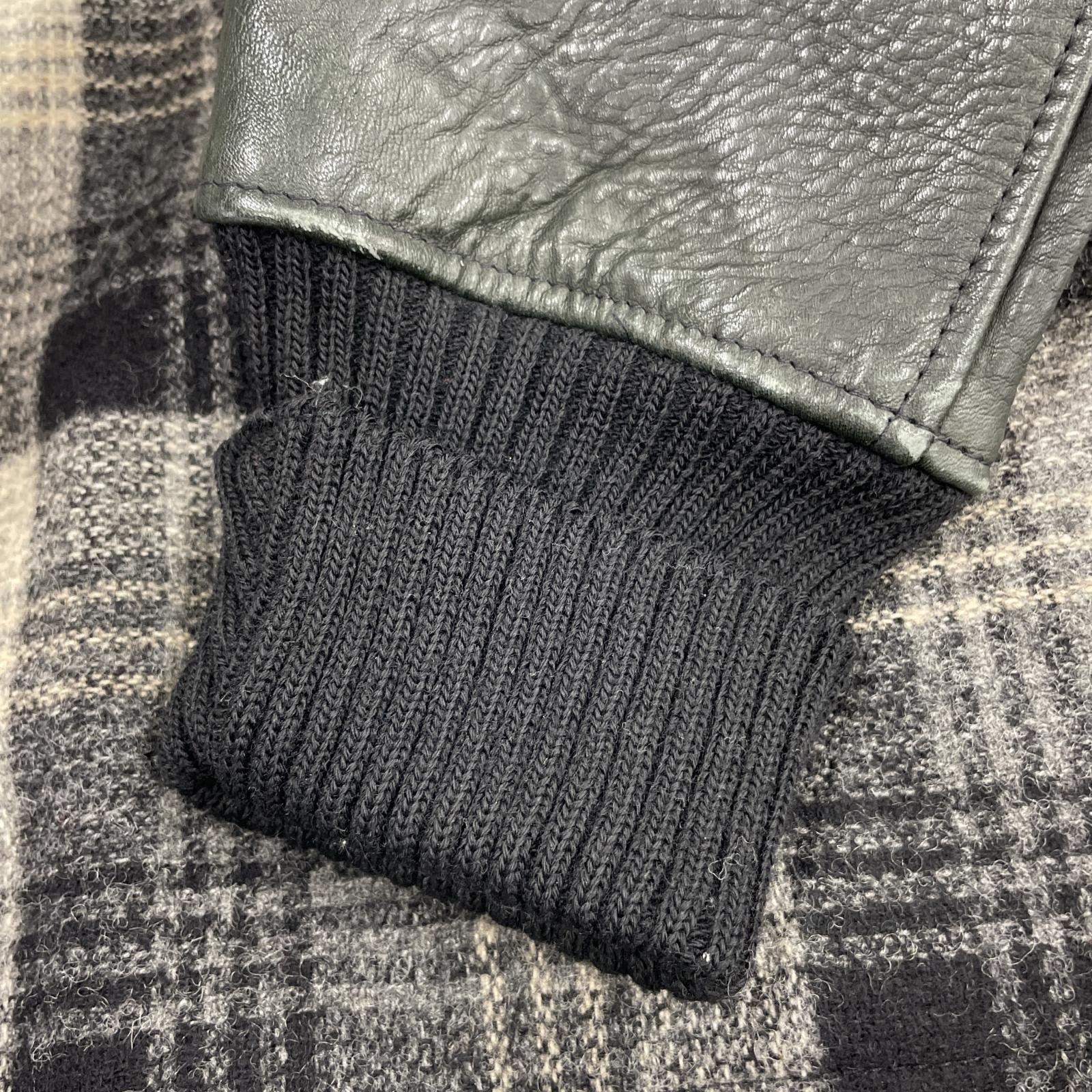 ジャケット USA製 袖レザー ウールジャケット チェック (L) L ブラック